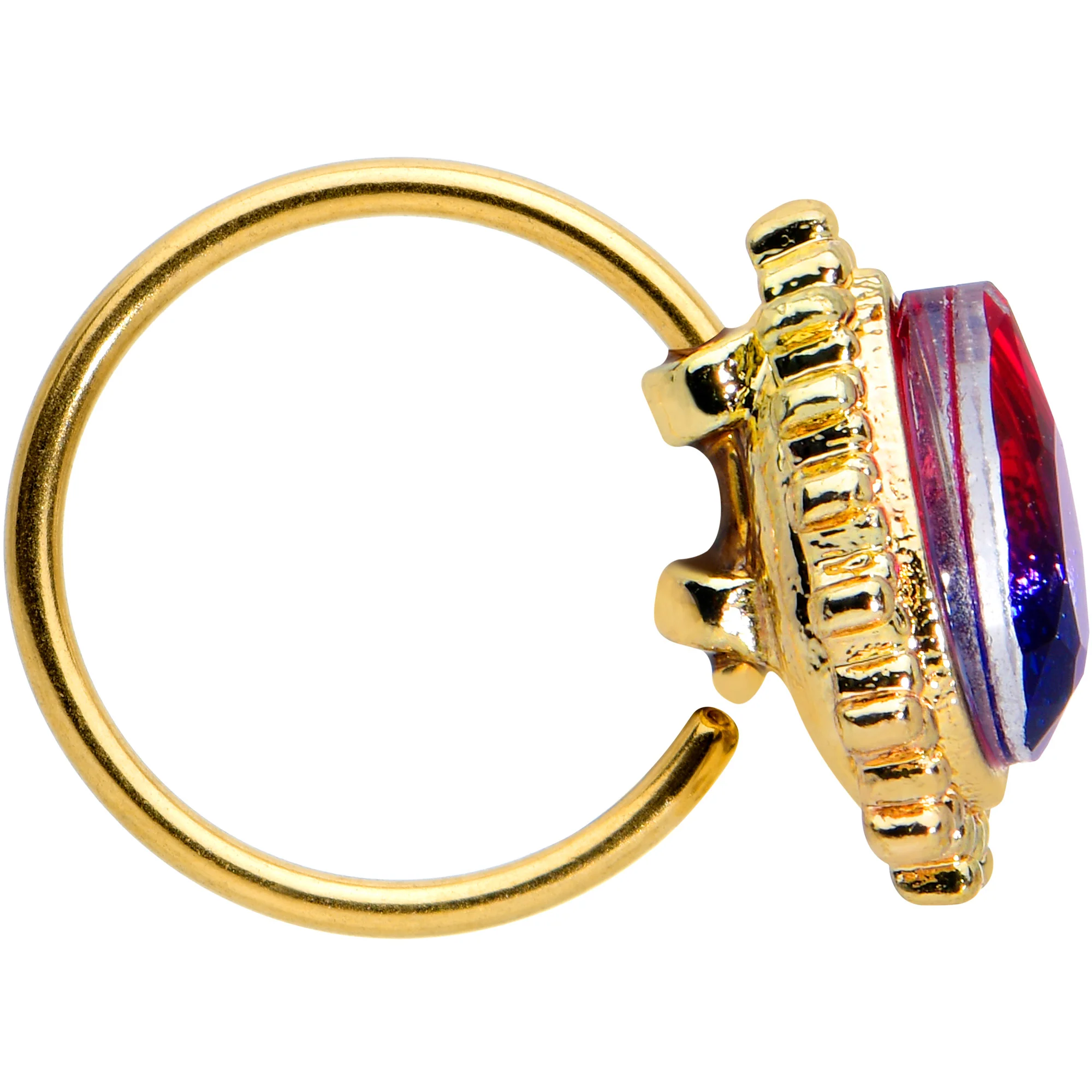 20G 5/16 Purple Tourmaline Gold Tone Drop Nose Hoop - Image 3