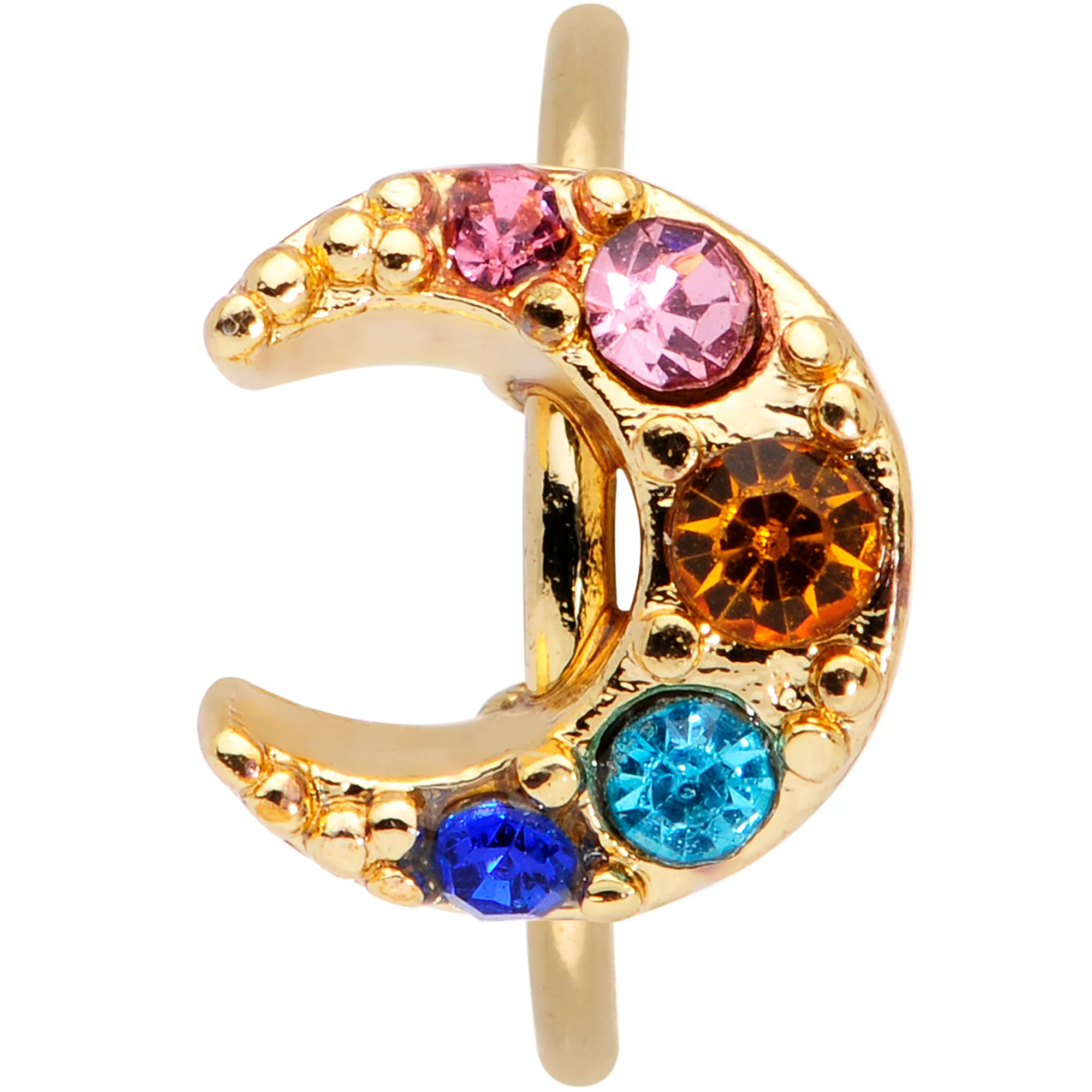 20G 5/16 Rainbow Gem Gold Tone Crescent Moon Nose Hoop - Image 2