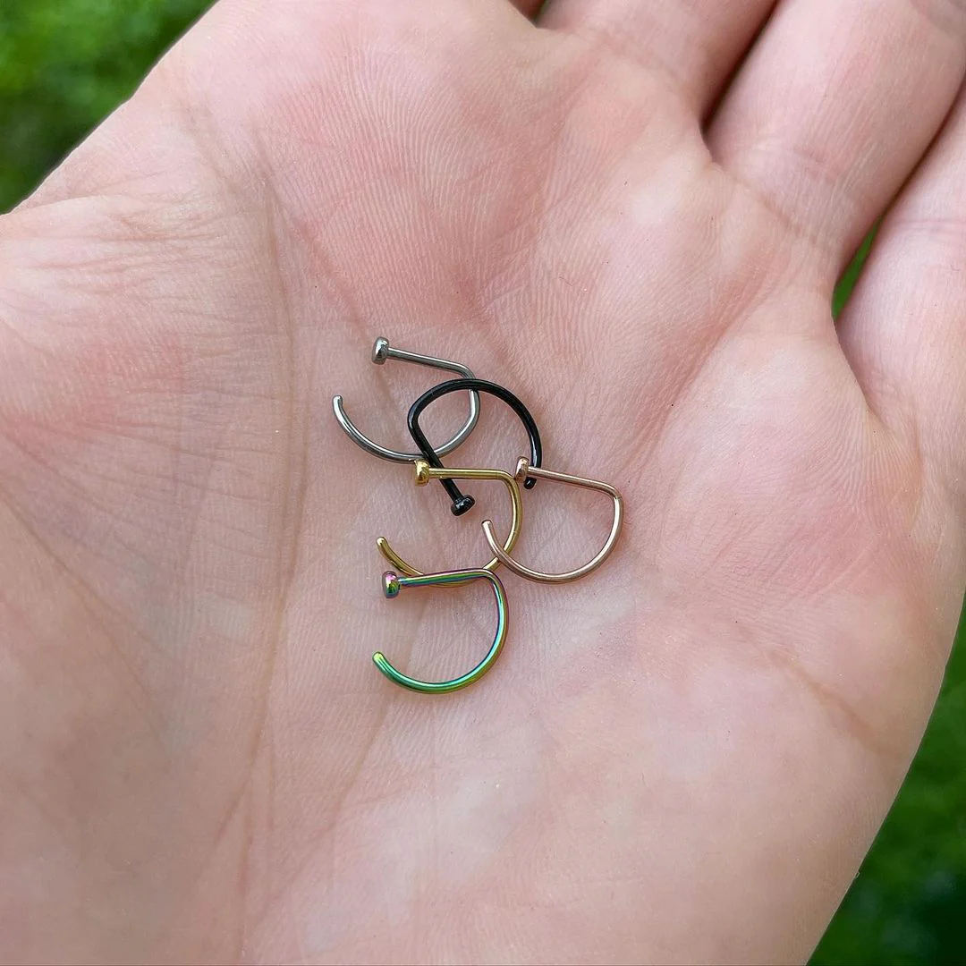 20G 5/16 Rainbow Implant Grade Titanium D Shape Nose Hoop - Image 2