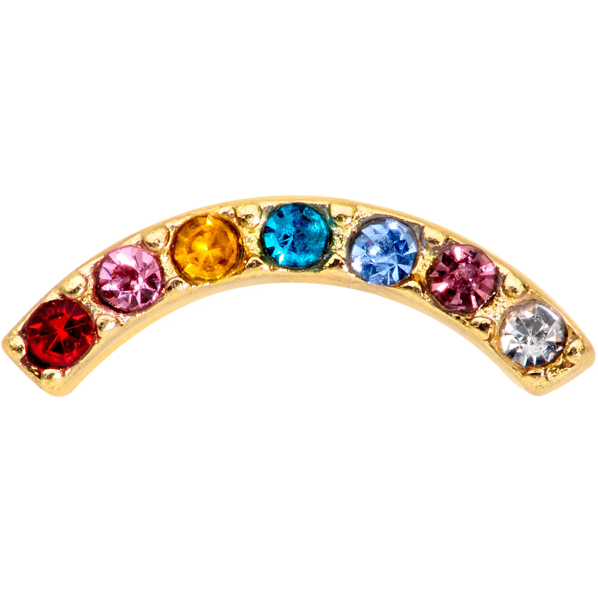 20G 5/16 Red Blue CZ Gem Gold Tone Rainbow Arc L Shape Nose Ring - Image 2