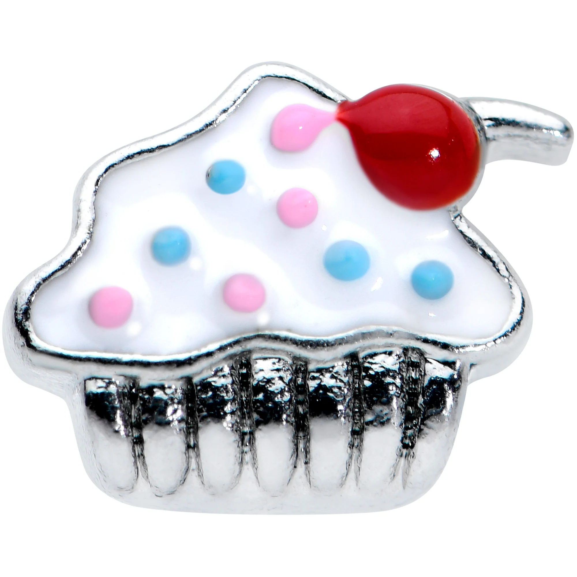20G 5/16 Red White Sprinkle Cherry Cupcake L Shaped Nose Ring - Image 2