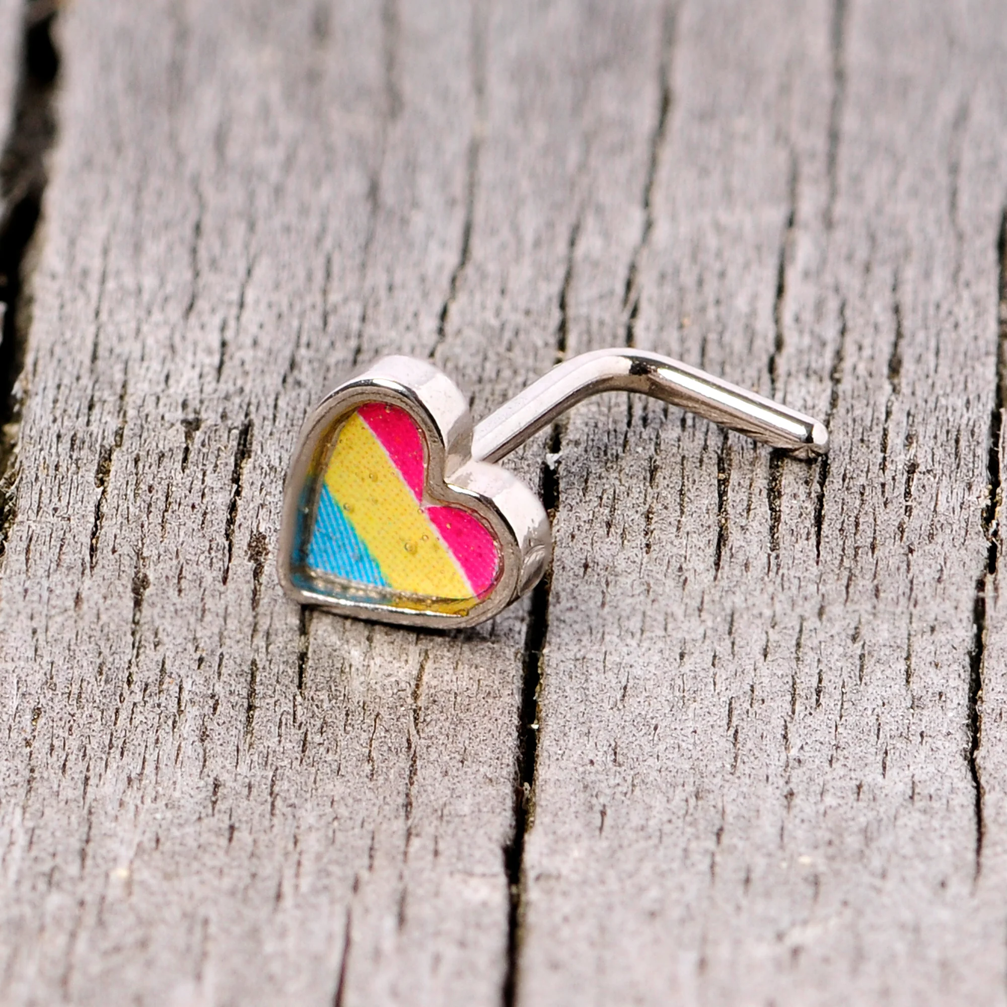 20G 5/16 Red Yellow Blue Pansexual Pride Heart L Shaped Nose Ring - Image 7