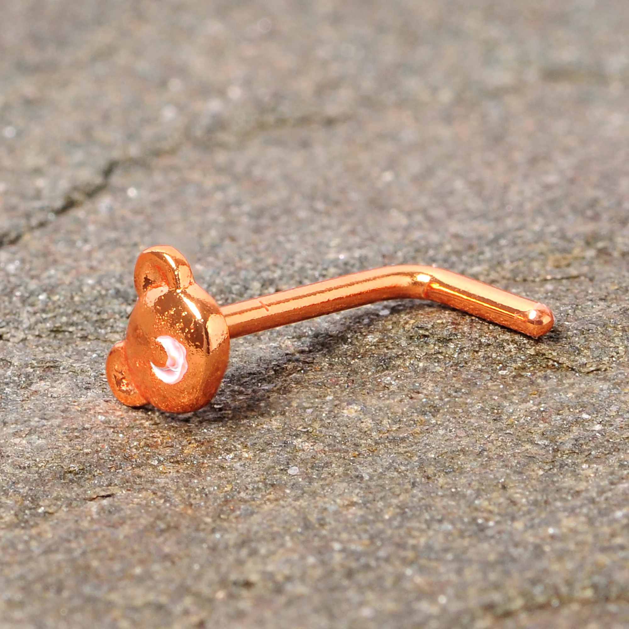 20G 5/16 Rose Gold Tone Tiny Teddy Bear L Shaped Nose Ring - Image 8