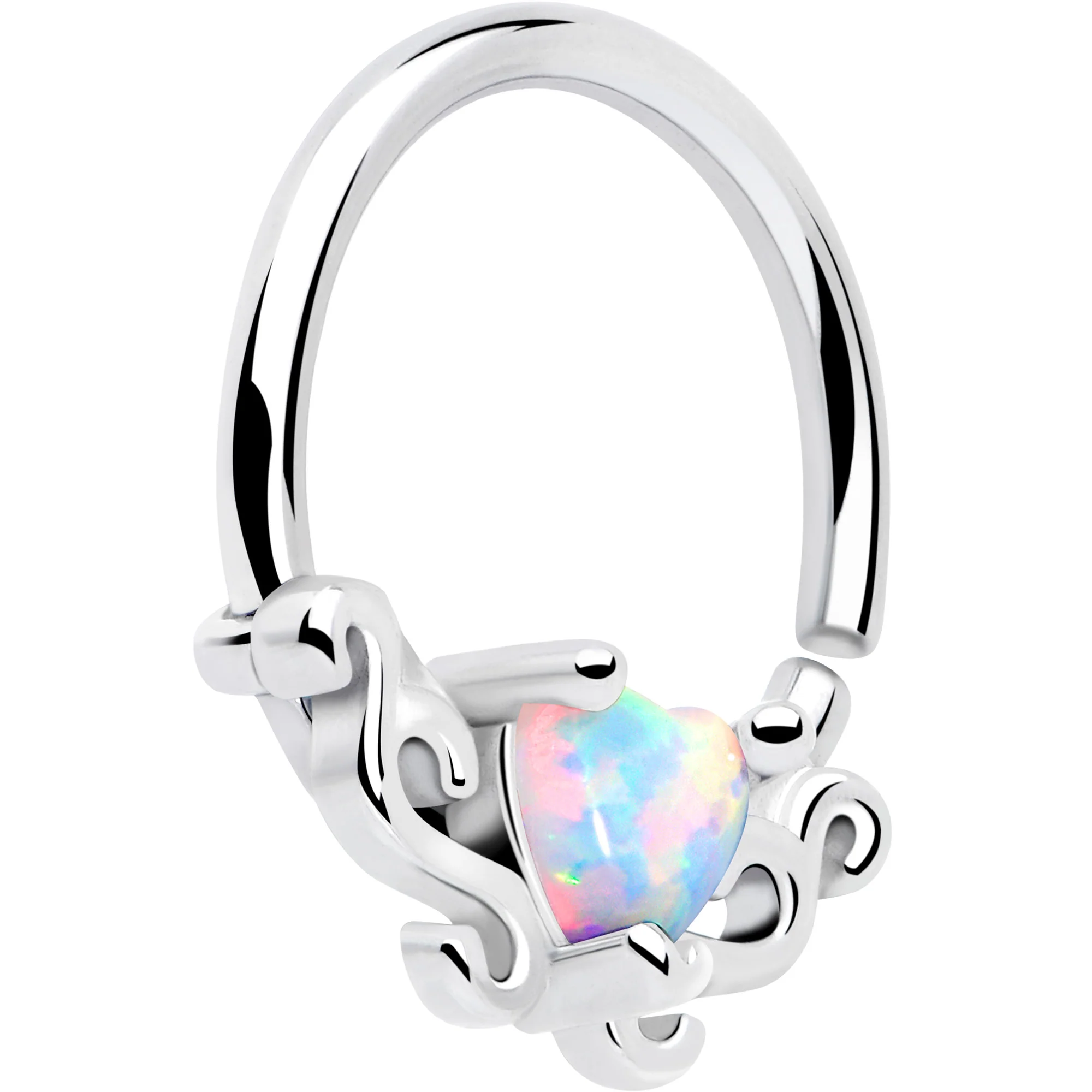 16G 5/16 White Synthetic Opal Bold Heart Seamless Circular Ring - Image 3