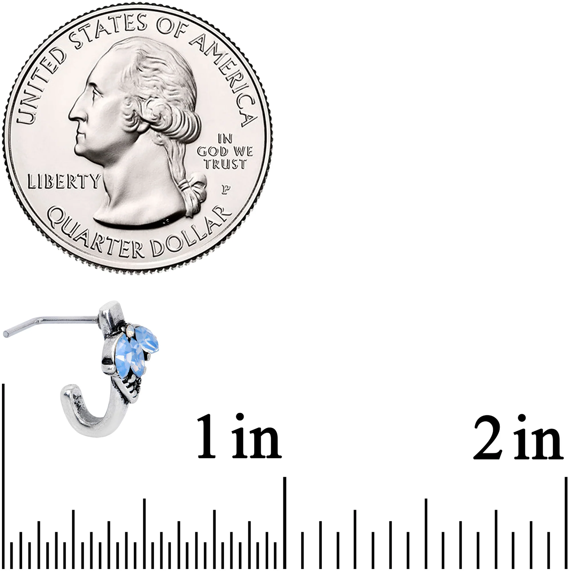 20G 5/16 Blue Faux Opal L Shaped Faux Hoop Nose Ring - Image 5