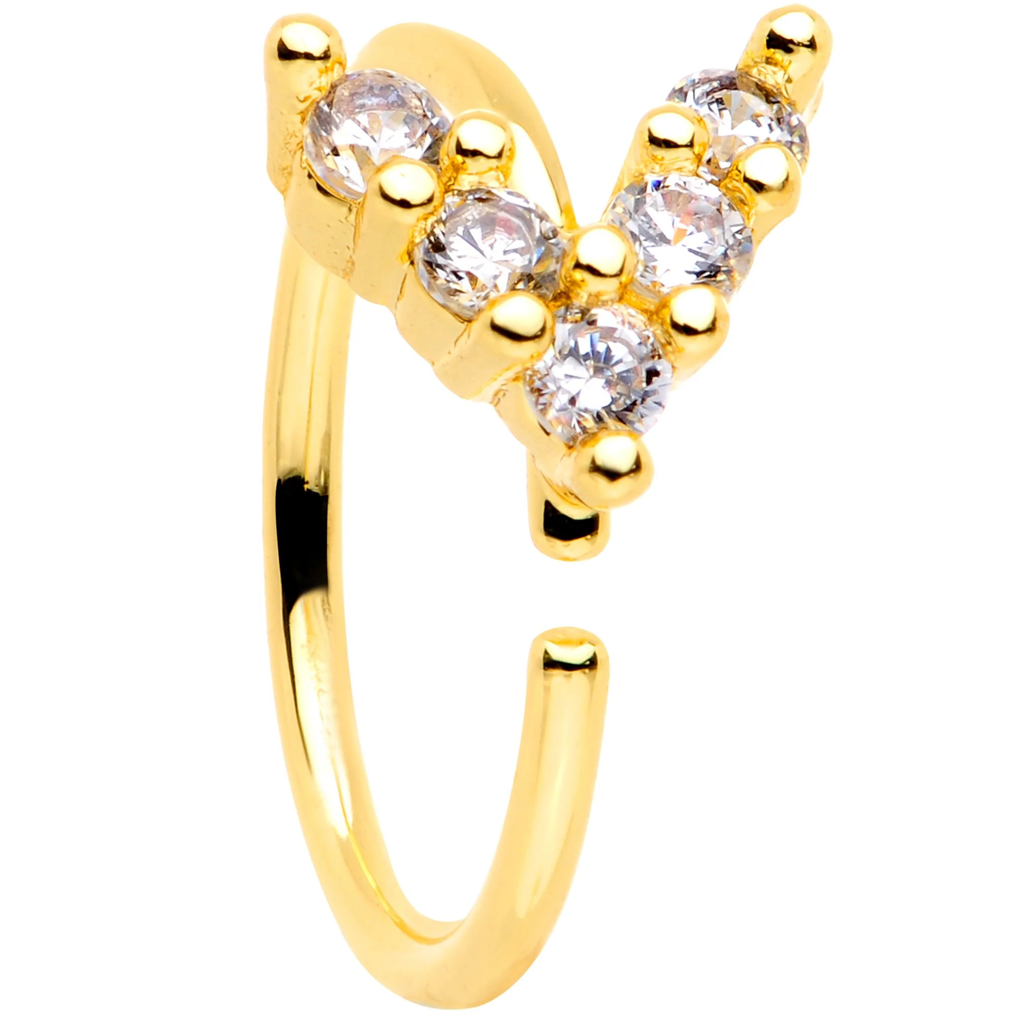 20G 5/16 Clear CZ Gem Gold Tone Arrowhead Seamless Circular Ring - Image 2