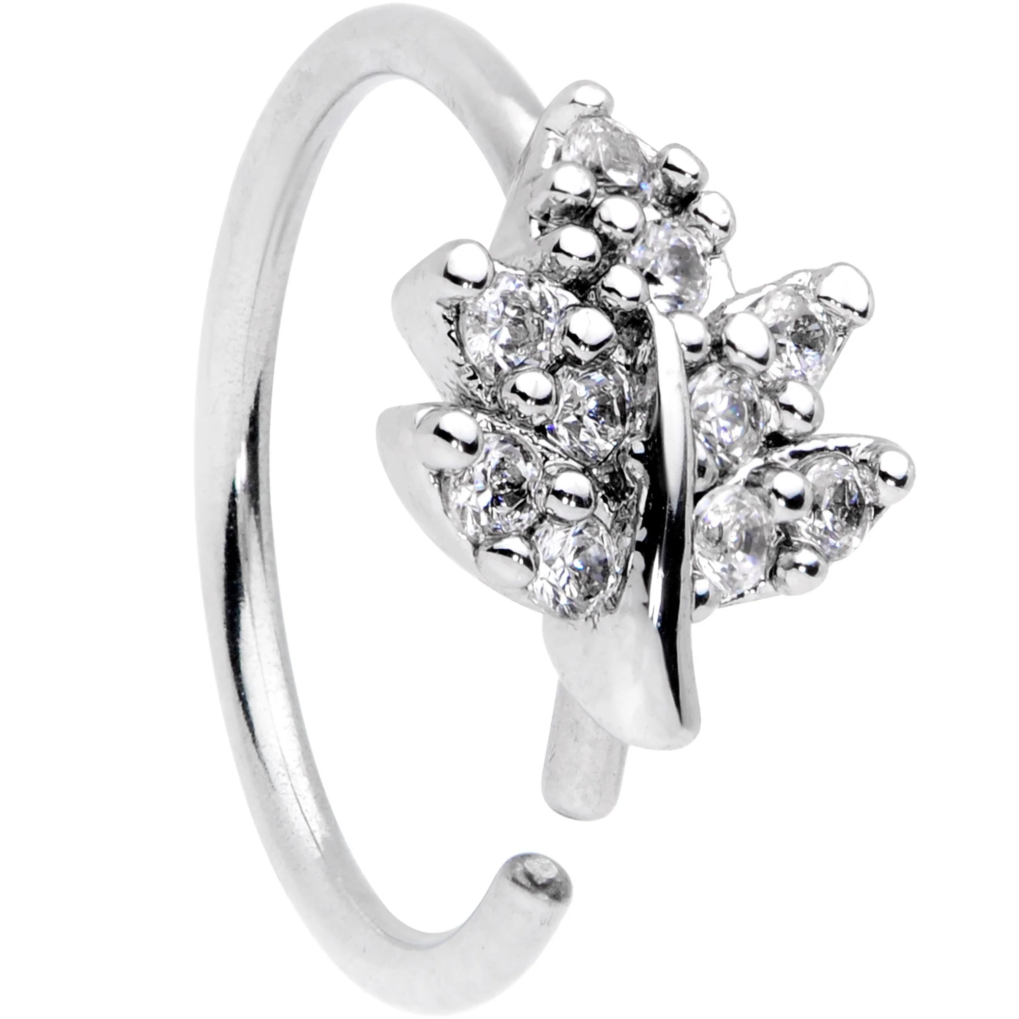 20G 5/16 Clear CZ Gem Maple Leaf Nose Hoop - Image 2