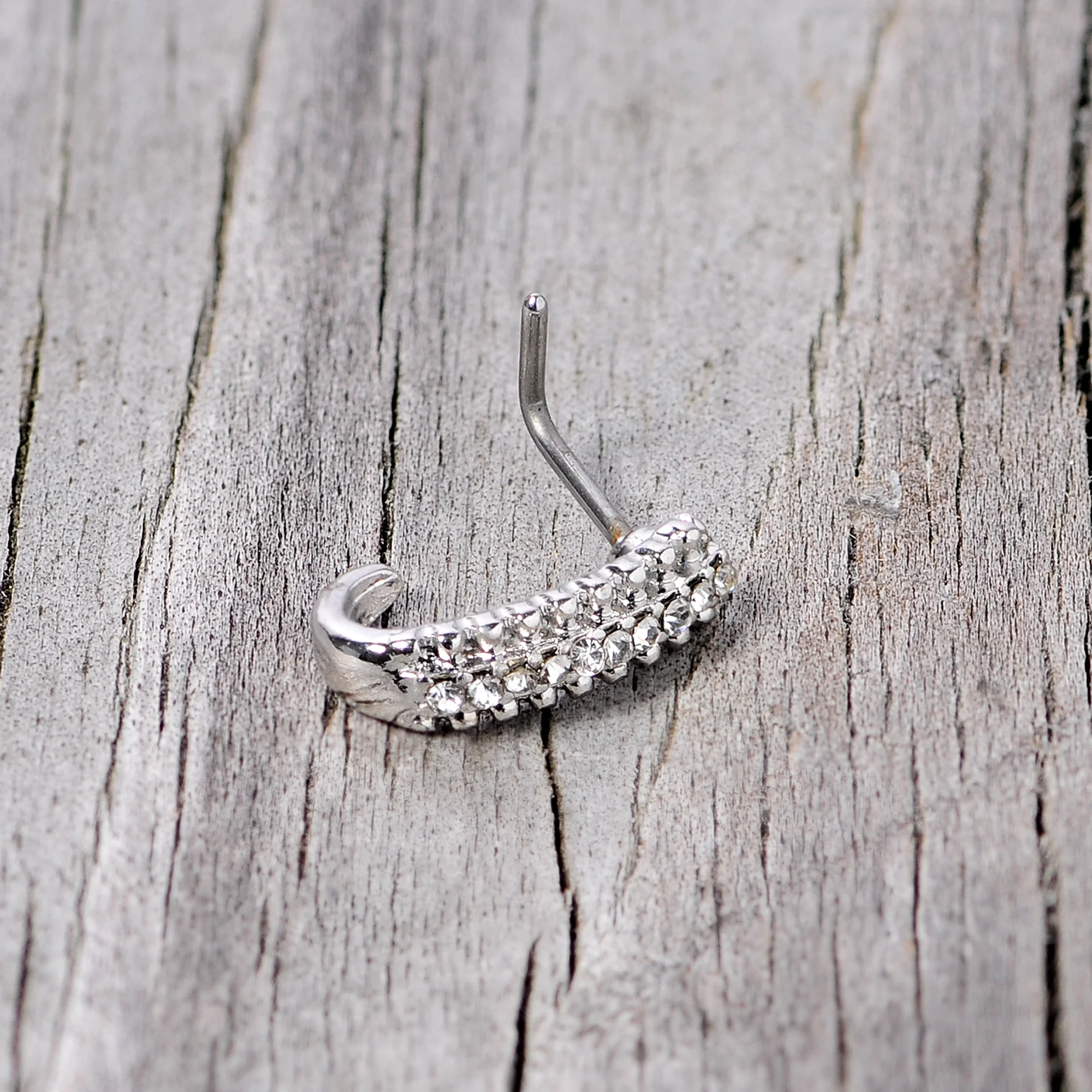 20G 5/16 Clear Gem Texture Faux Hoop L Shaped Nose Ring - Image 4