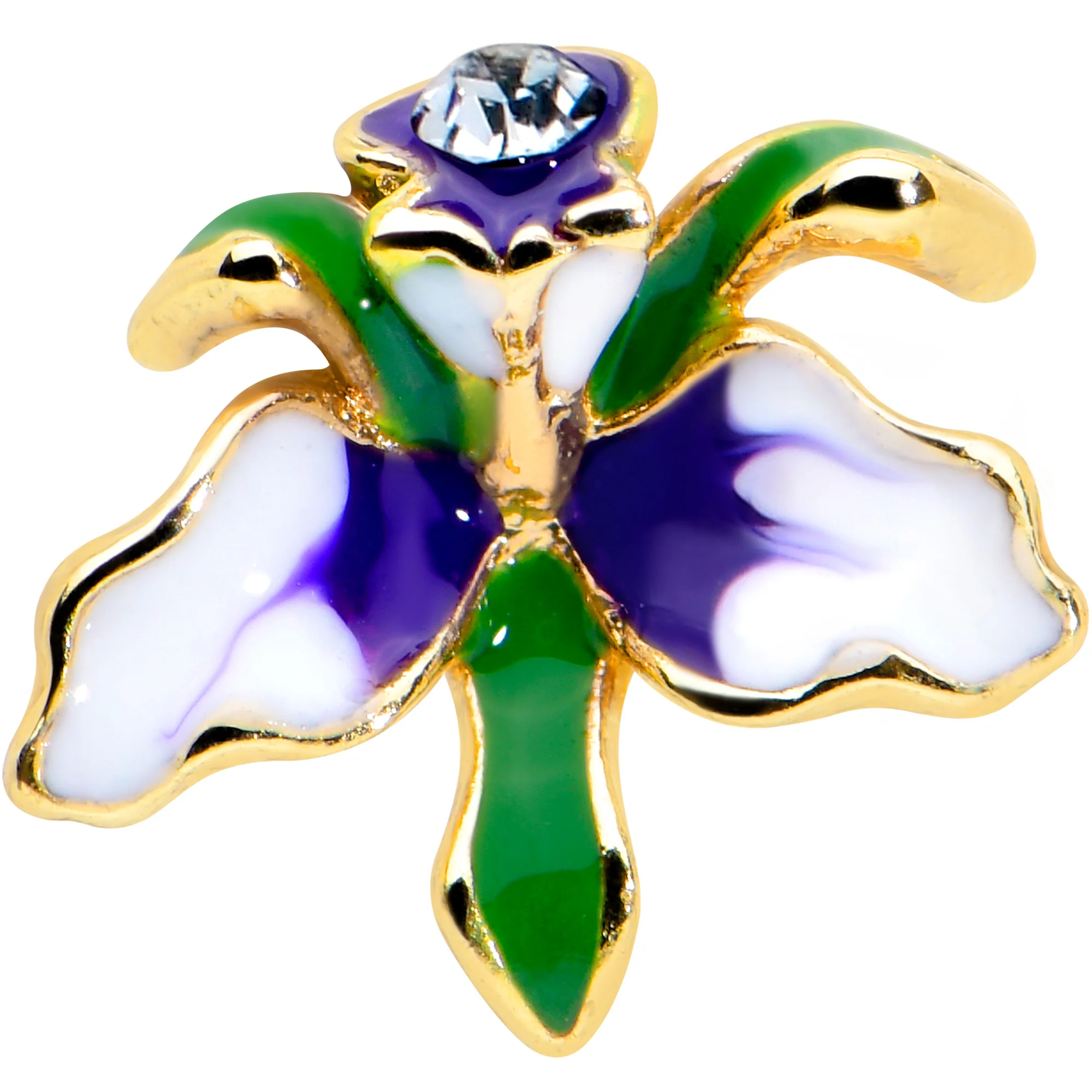20G 7.5mm Clear Gem Golden Iris Flower L Shape Nose Ring - Image 2