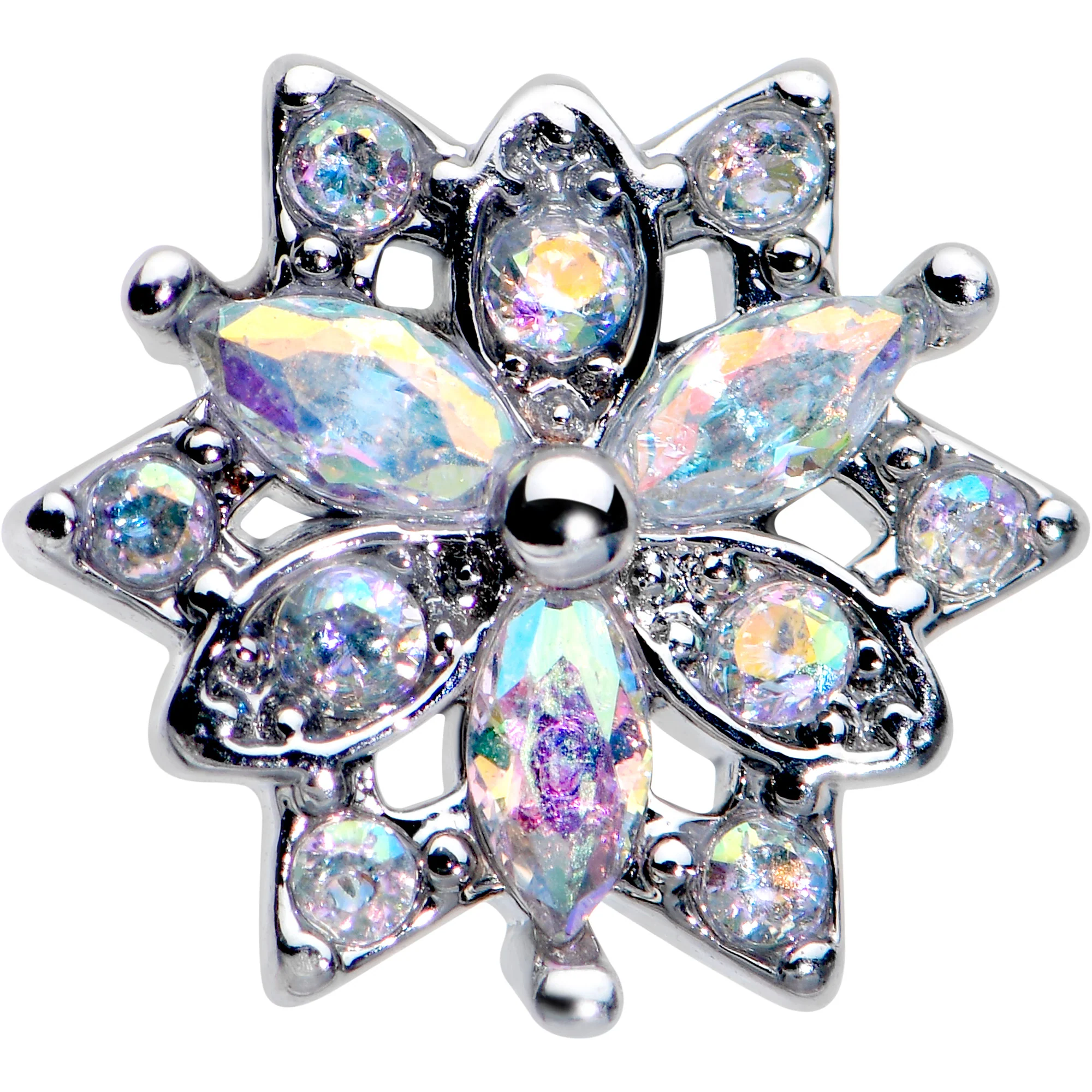 20G 7mm Aurora CZ Gem Snowflake Style L Shape Nose Ring - Image 2