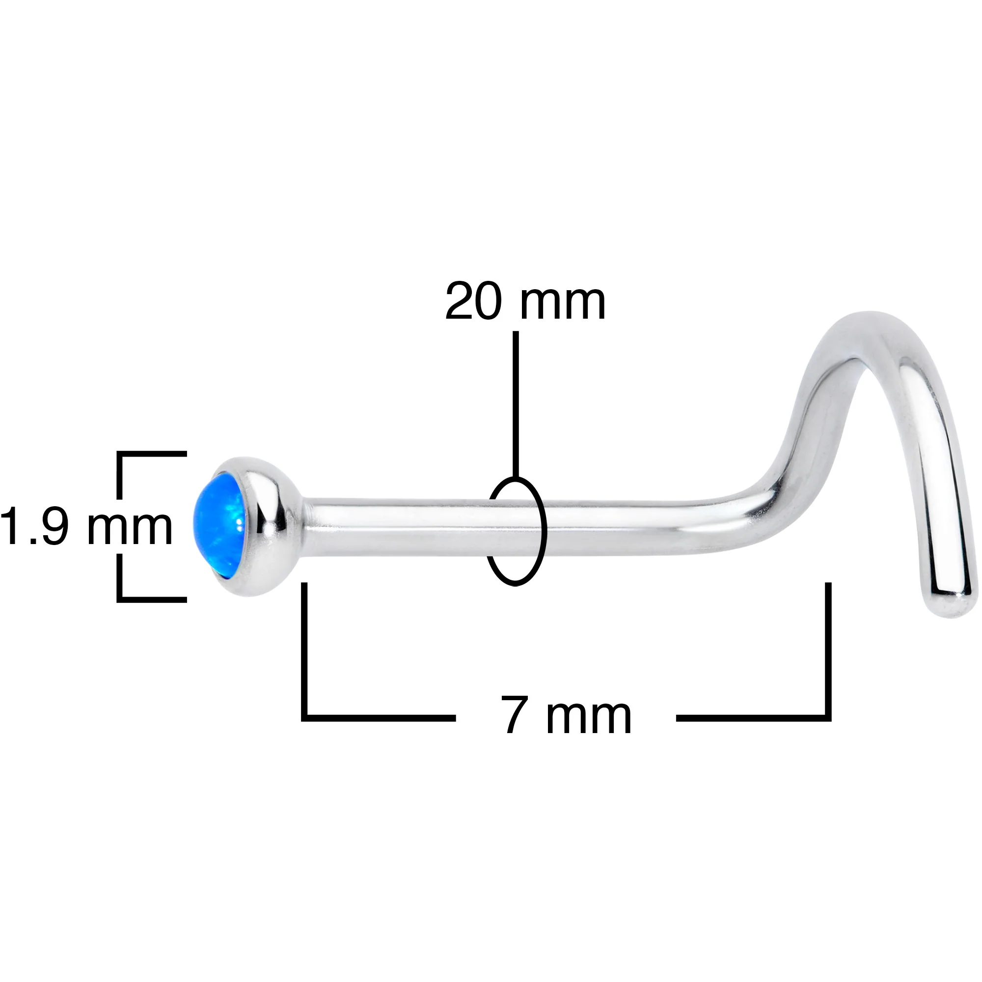 20G 7mm Blue 2mm Synthetic Opal Titanium Left Nose Ring Screw - Image 4