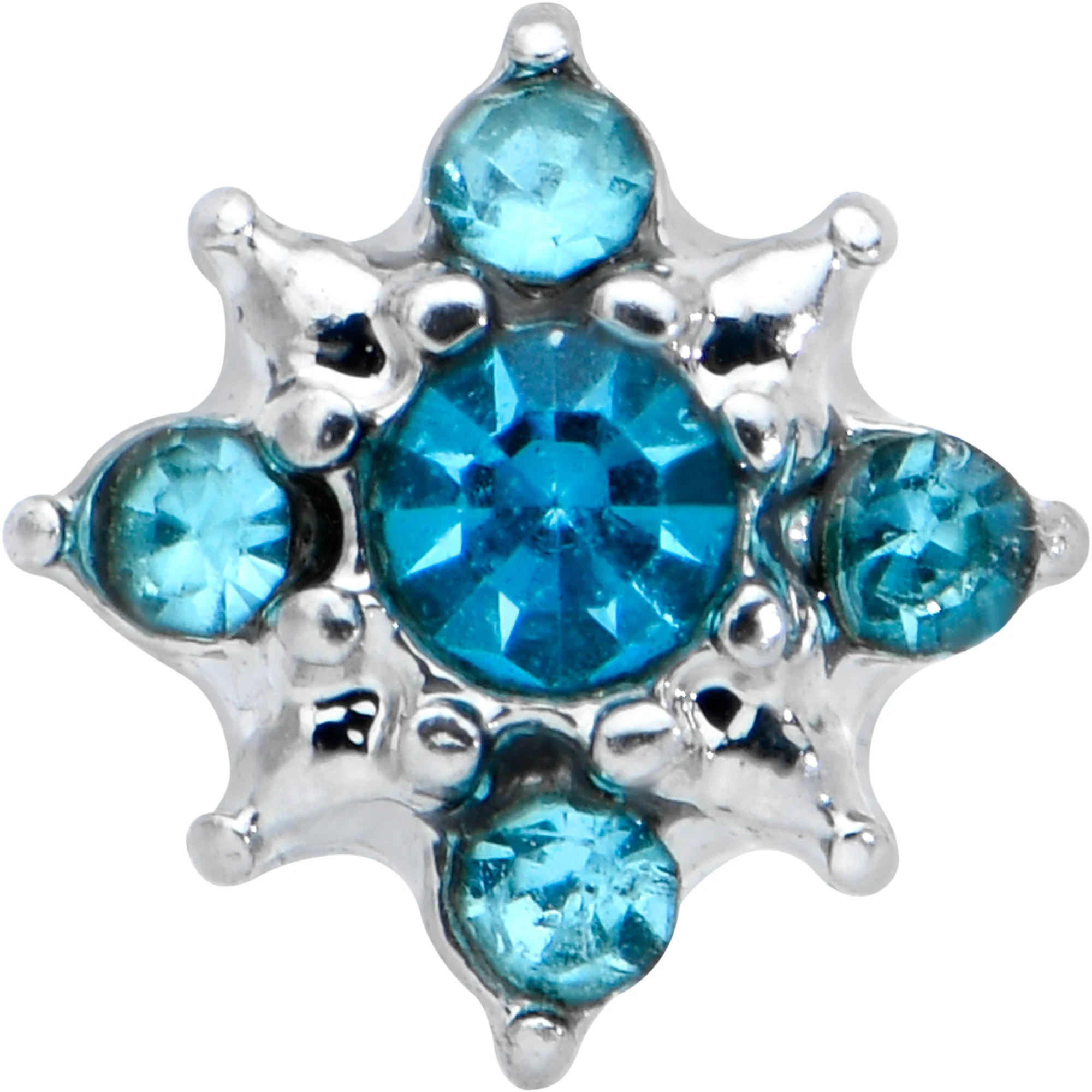 20G 7mm Blue Clear Gem Stylish Snowflake L Shape Nose Ring - Image 2
