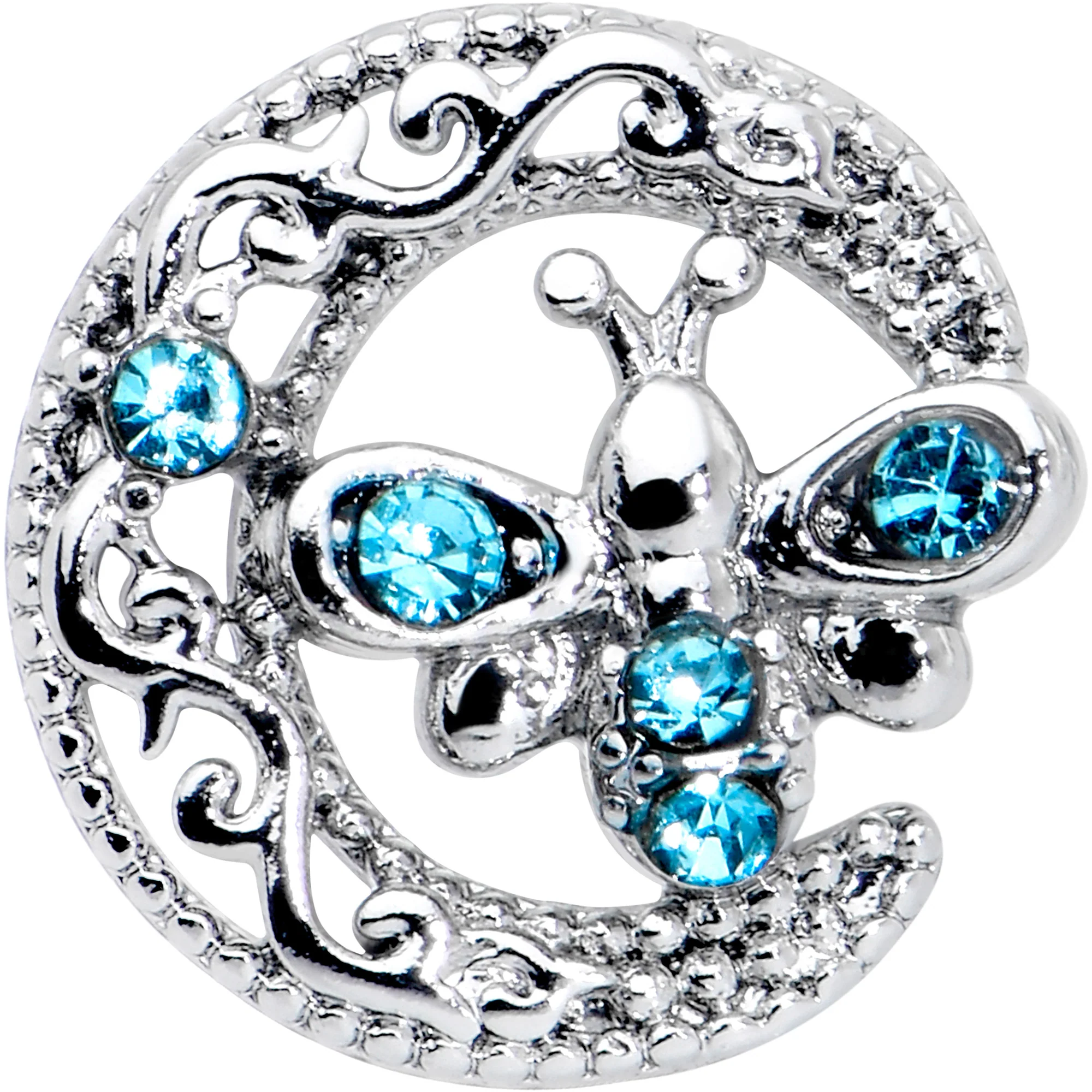 20G 7mm Blue Gem Lunar Dragonfly L Shape Nose Ring - Image 2