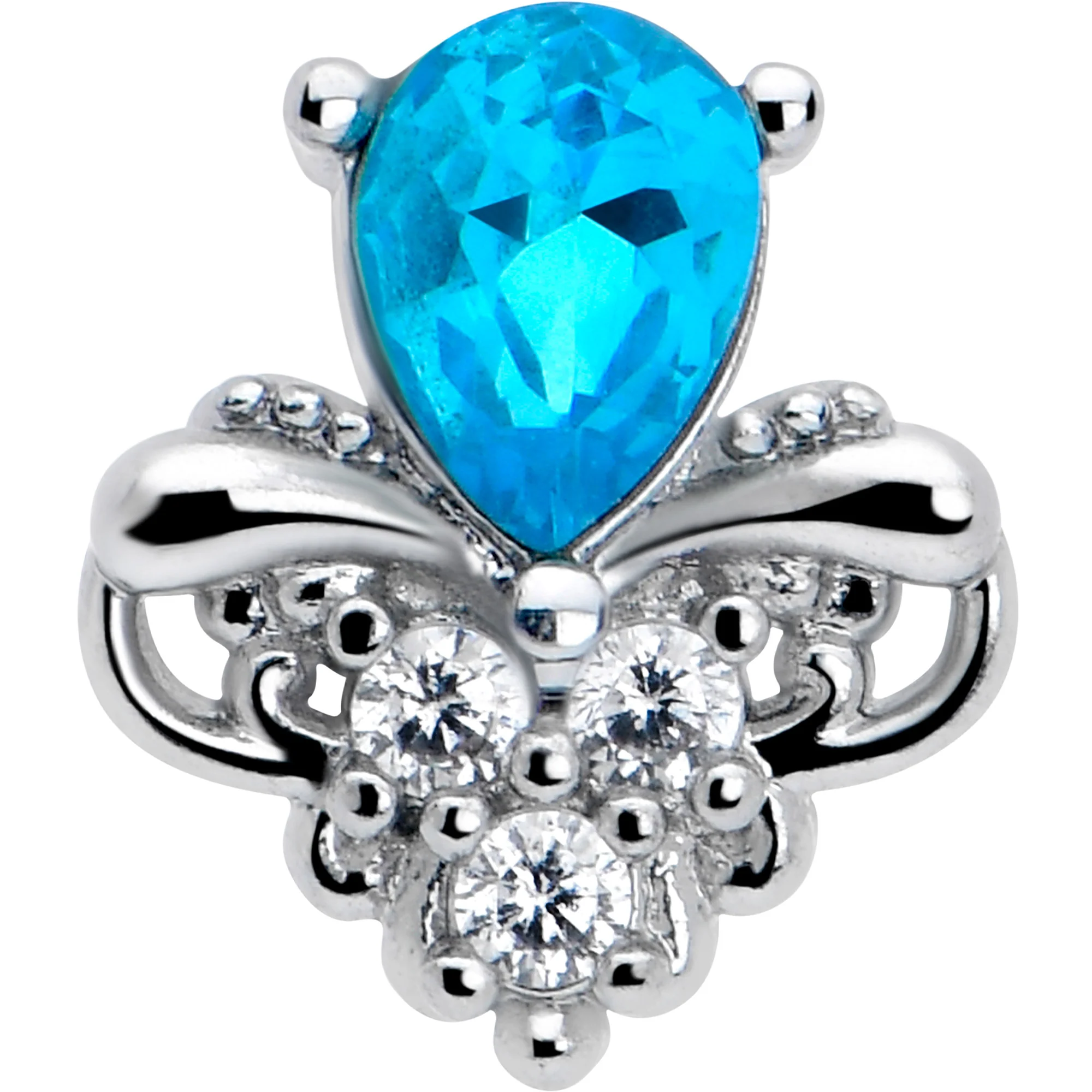 20G 7mm Blue Gem Style Simplicity L Shape Nose Ring - Image 3