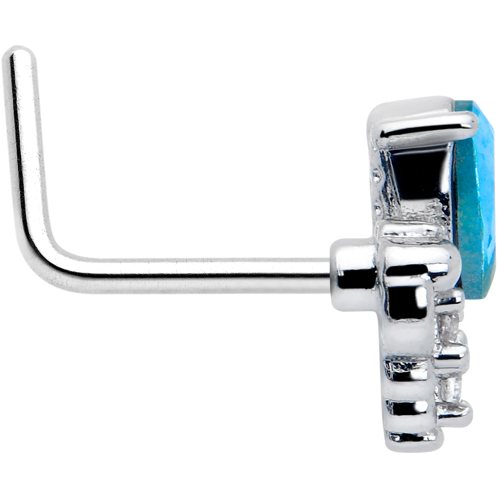 20G 7mm Blue Gem Style Simplicity L Shape Nose Ring - Image 4