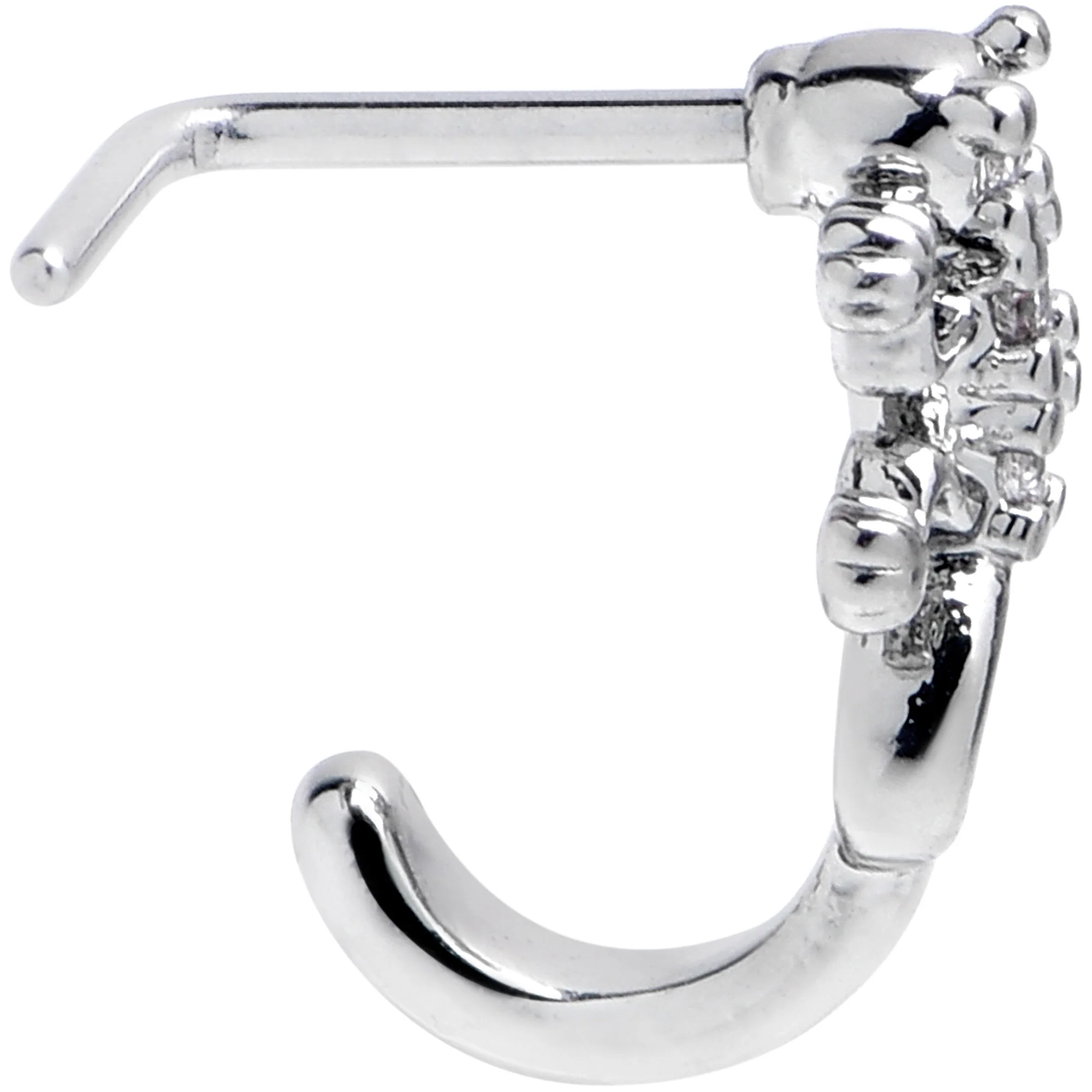 20G 7mm Clear CZ Gem Love Lizard Faux Hoop L Shape Nose Ring - Image 3
