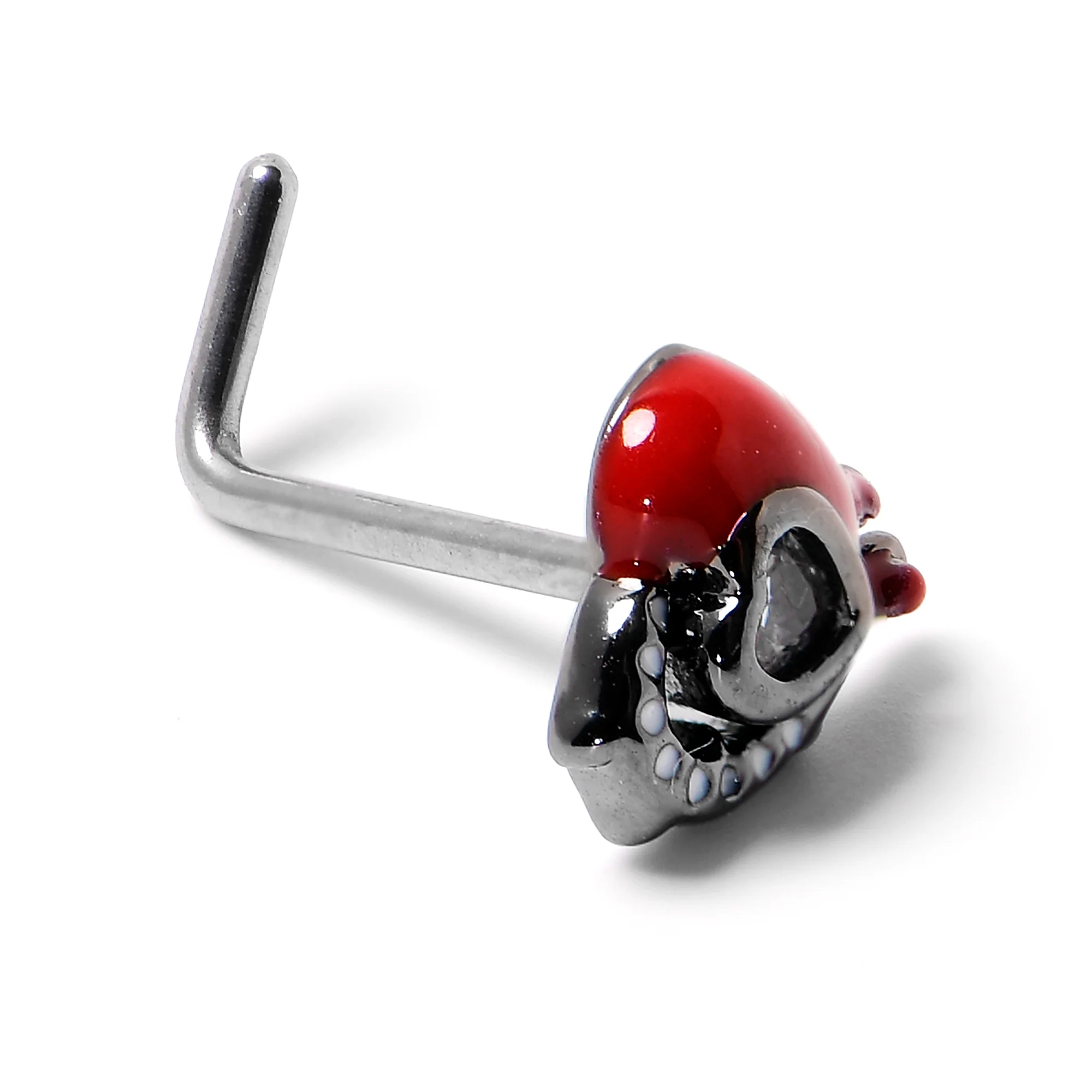 20G 7mm Clear Gem Bleeding Heart L Shape Nose Ring - Image 8