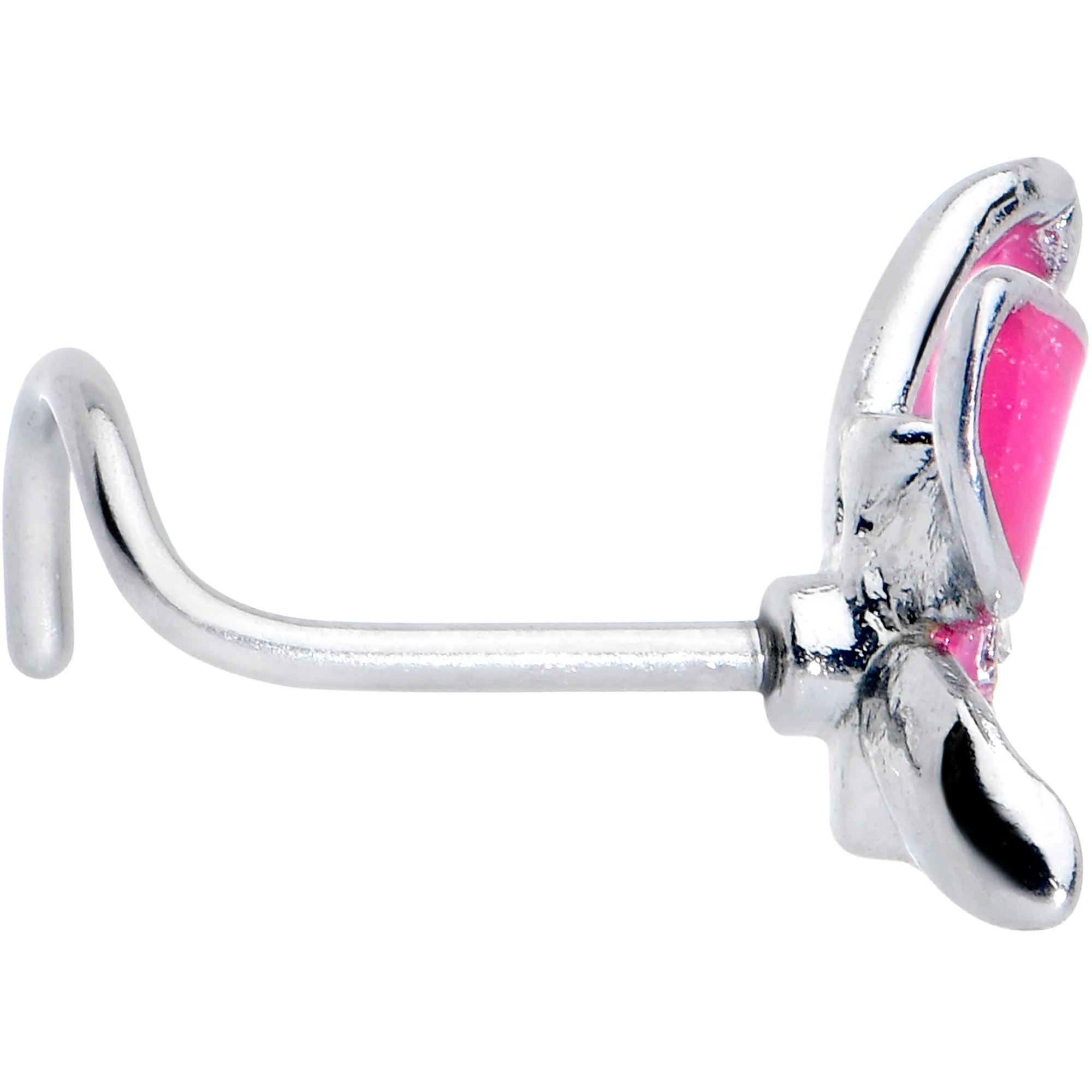 20G 7mm Clear Gem Chunky Butterfly Pink Left Side Nose Screw - Image 3