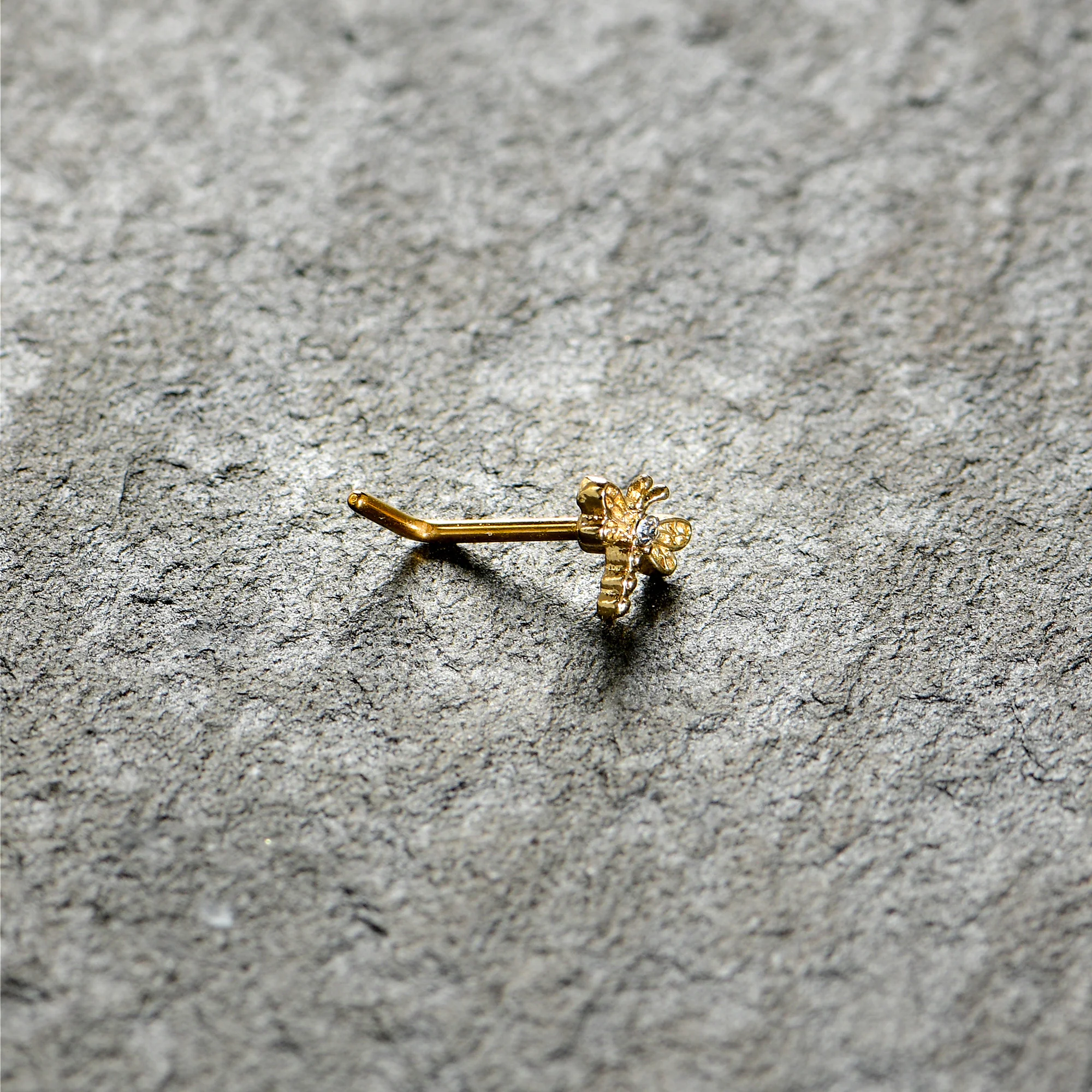 20G 7mm Clear Gem Gold Tone Flying Dragonfly L Shape Nose Ring - Image 6
