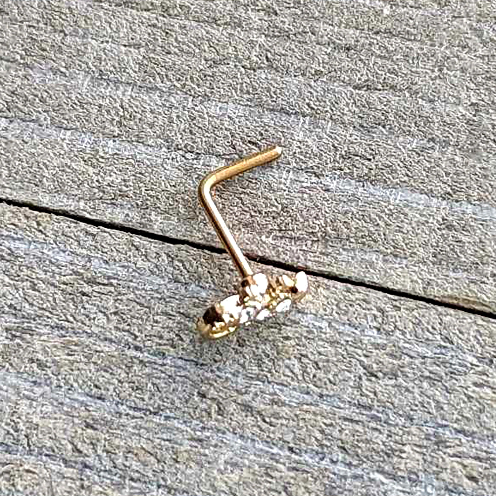 20G 7mm Clear Gem Gold Tone Luscious Lizard L Shape Nose Ring - Image 6