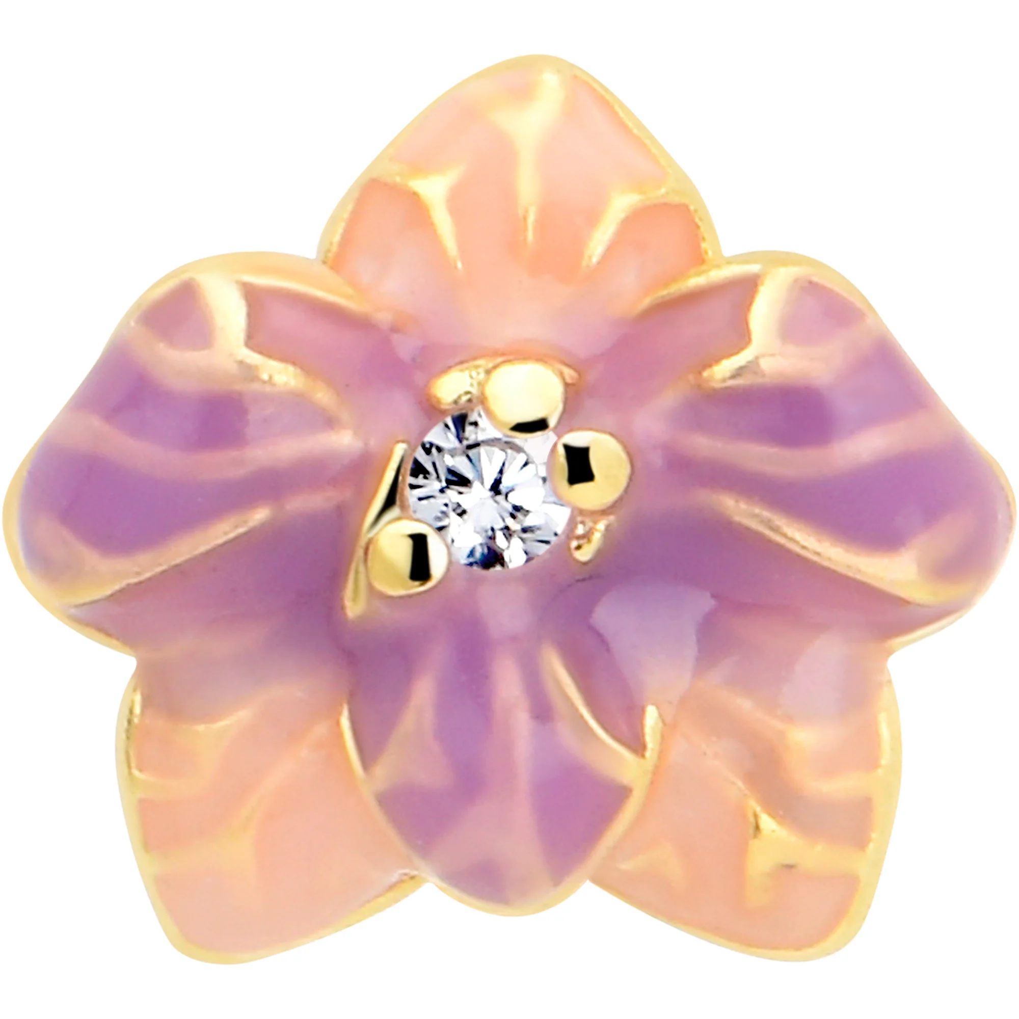20G 7mm Clear Gem Gold Tone Pastel Flower L Shape Nose Ring - Image 2