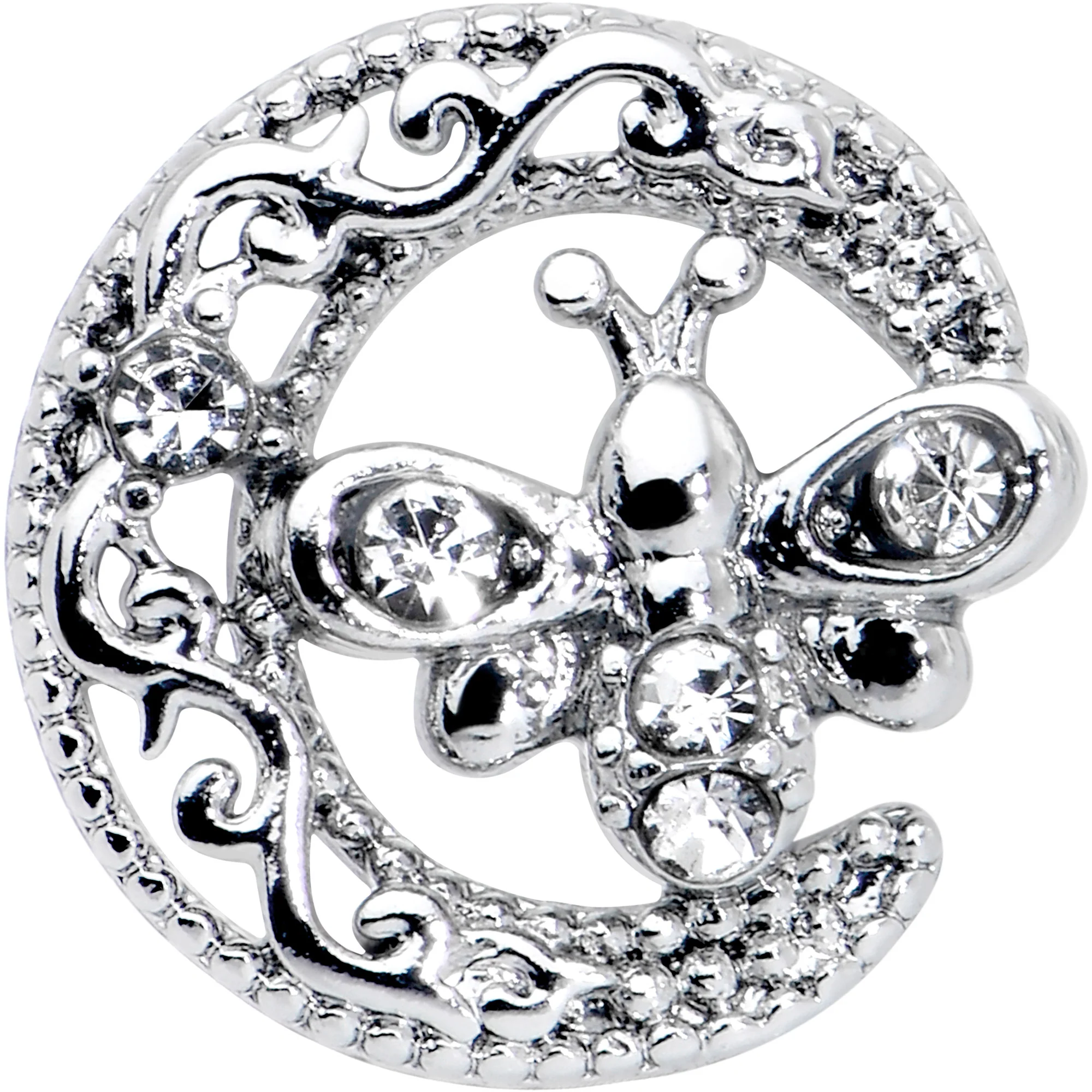 20G 7mm Clear Gem Lunar Dragonfly L Shape Nose Ring - Image 2