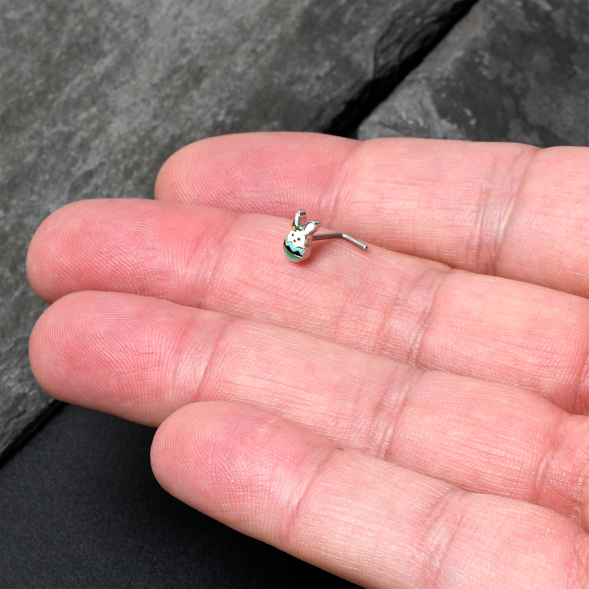 20G 7mm Easter Egg Bunny L Shape Nose Ring - Image 4