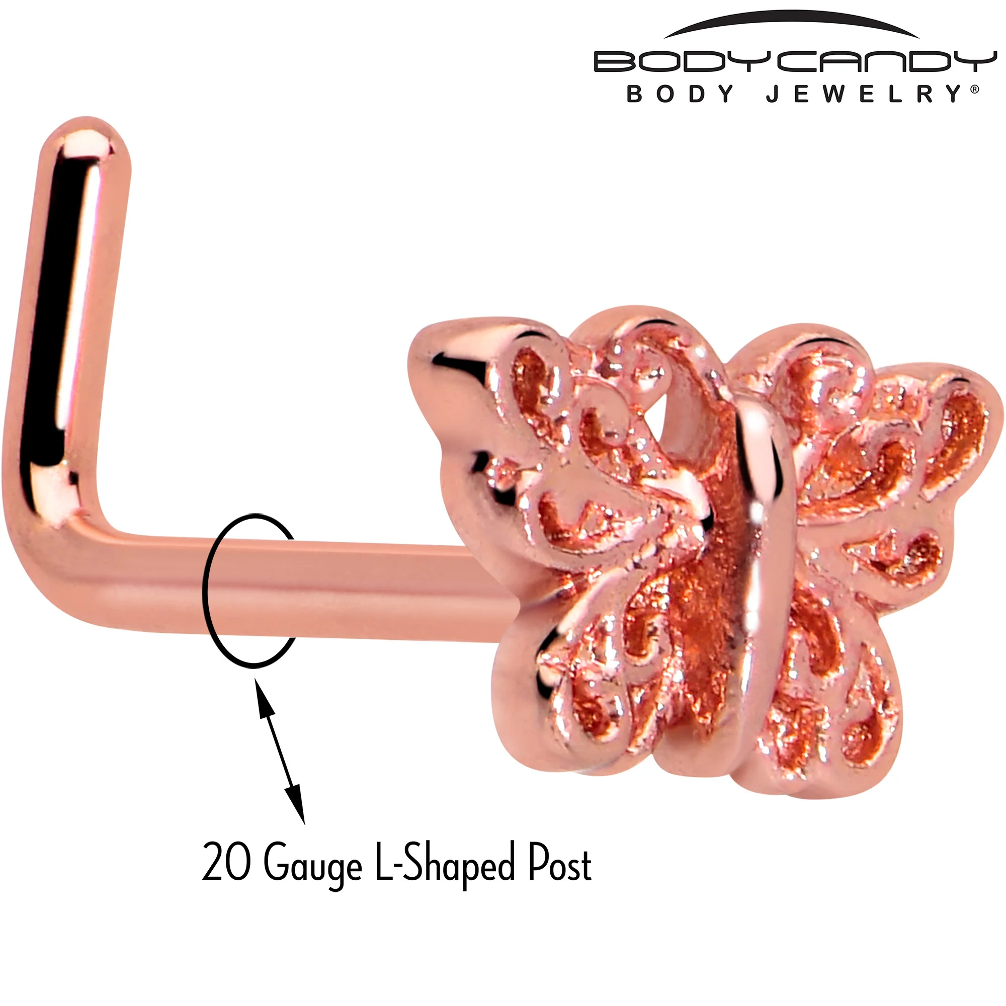 20G 7mm Butterfly Classic L Shape Nose Ring - Image 5