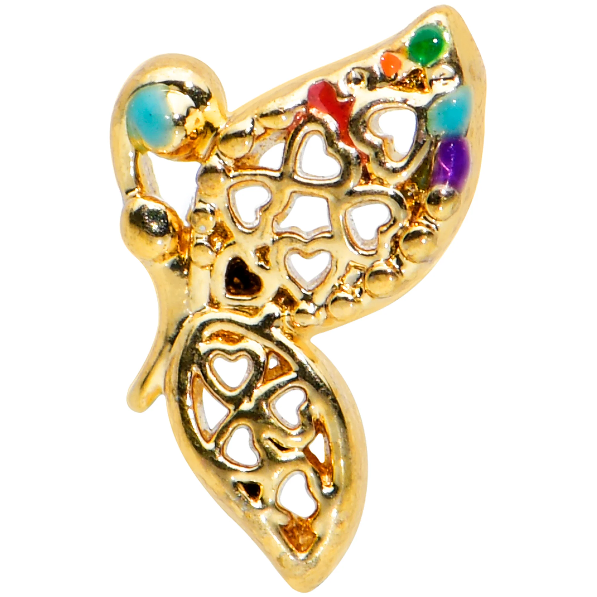 20G 7mm Gold Tone Hearts Butterfly L Shape Nose Ring - Image 2
