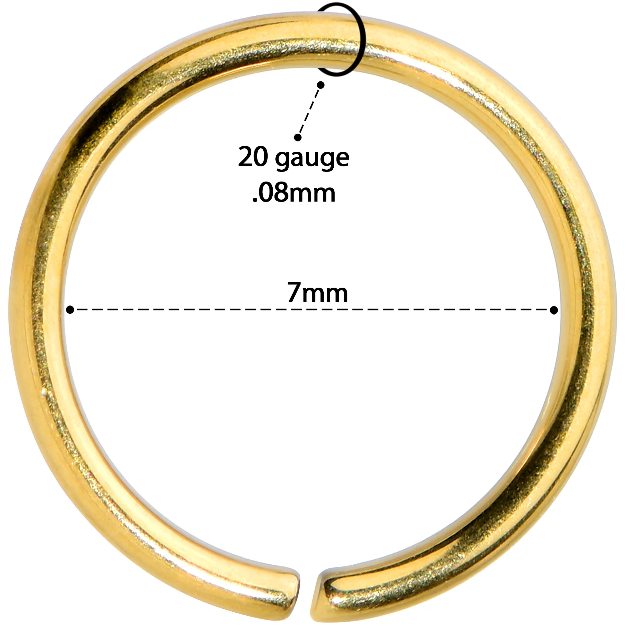 20G 7mm Gold Tone PVD Grade 23 Titanium Bendable Hoop Ring - Image 3