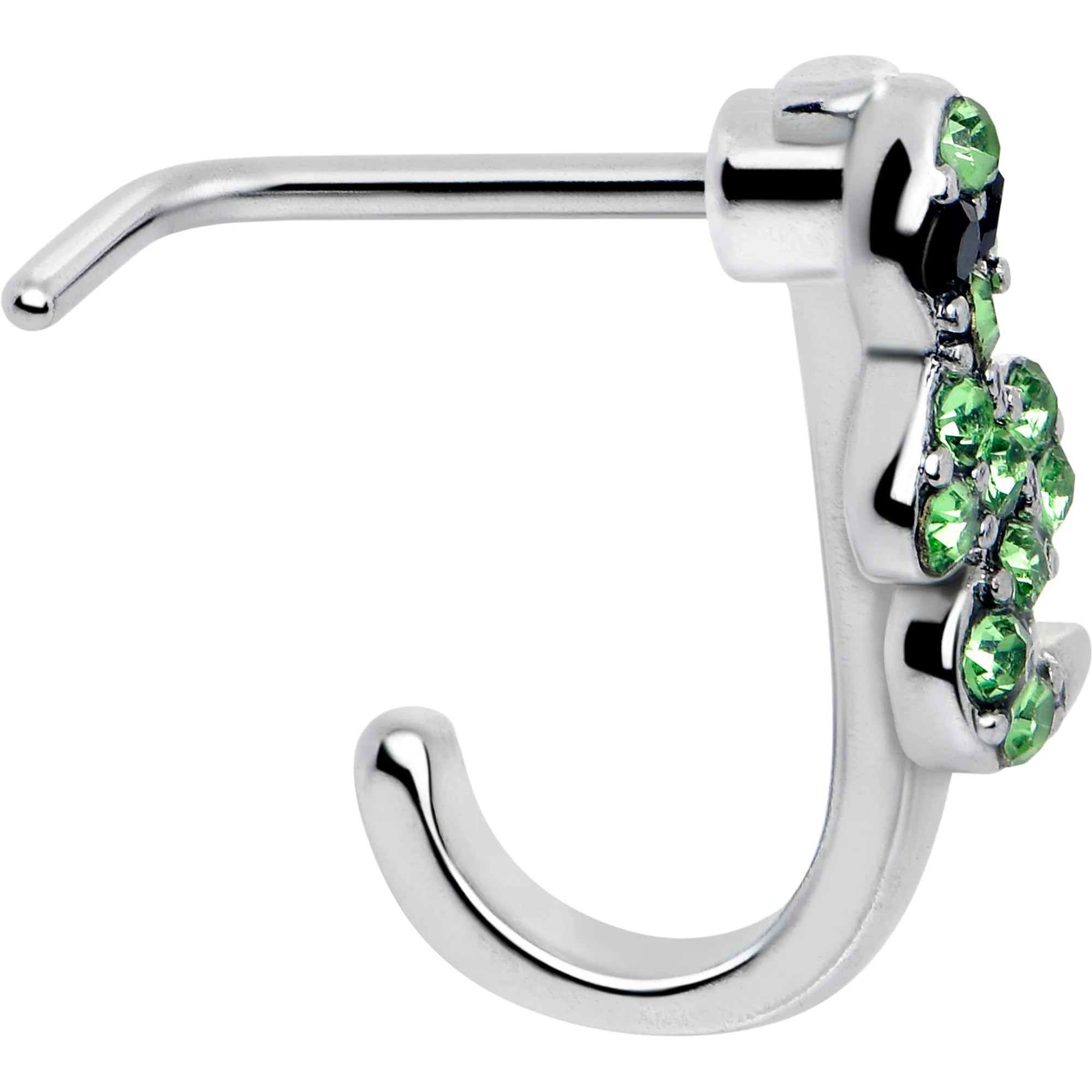 20G 7mm Green Gem Snake Sweetie Faux Hoop L Shape Nose Ring - Image 4