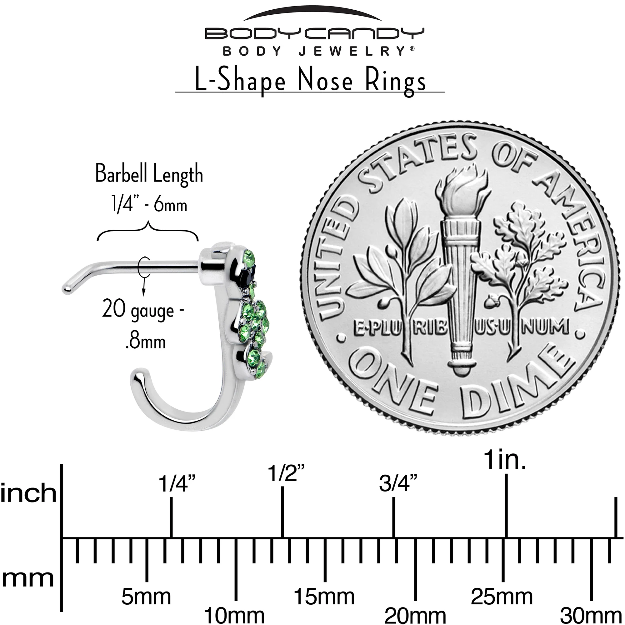 20G 7mm Green Gem Snake Sweetie Faux Hoop L Shape Nose Ring - Image 5