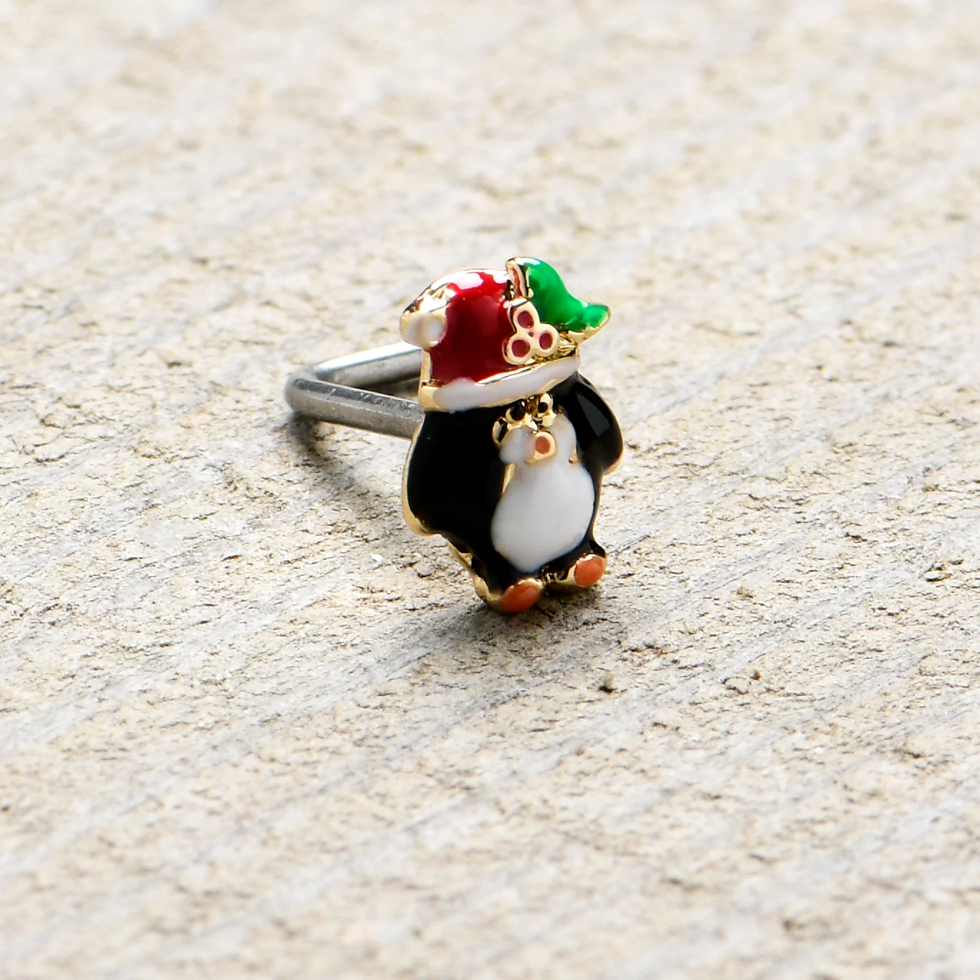 20G 7mm Holly Hat Penguin Holiday L Shape Nose Ring - Image 8
