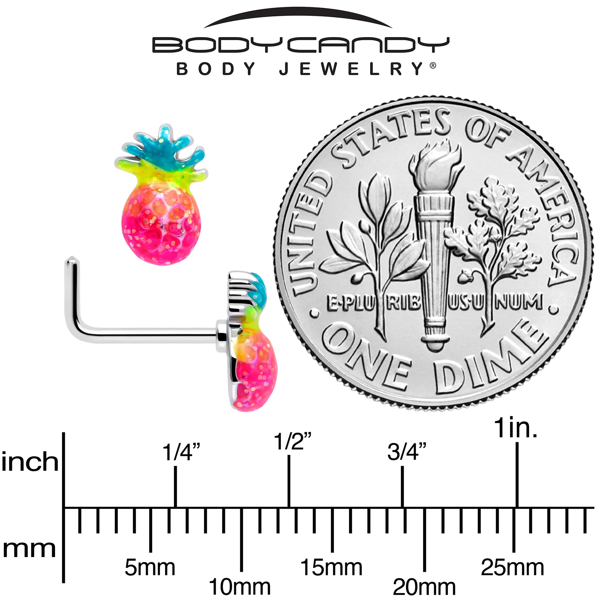 20G 7mm Hot Tropical Pineapple L Shape Nose Ring - Image 5