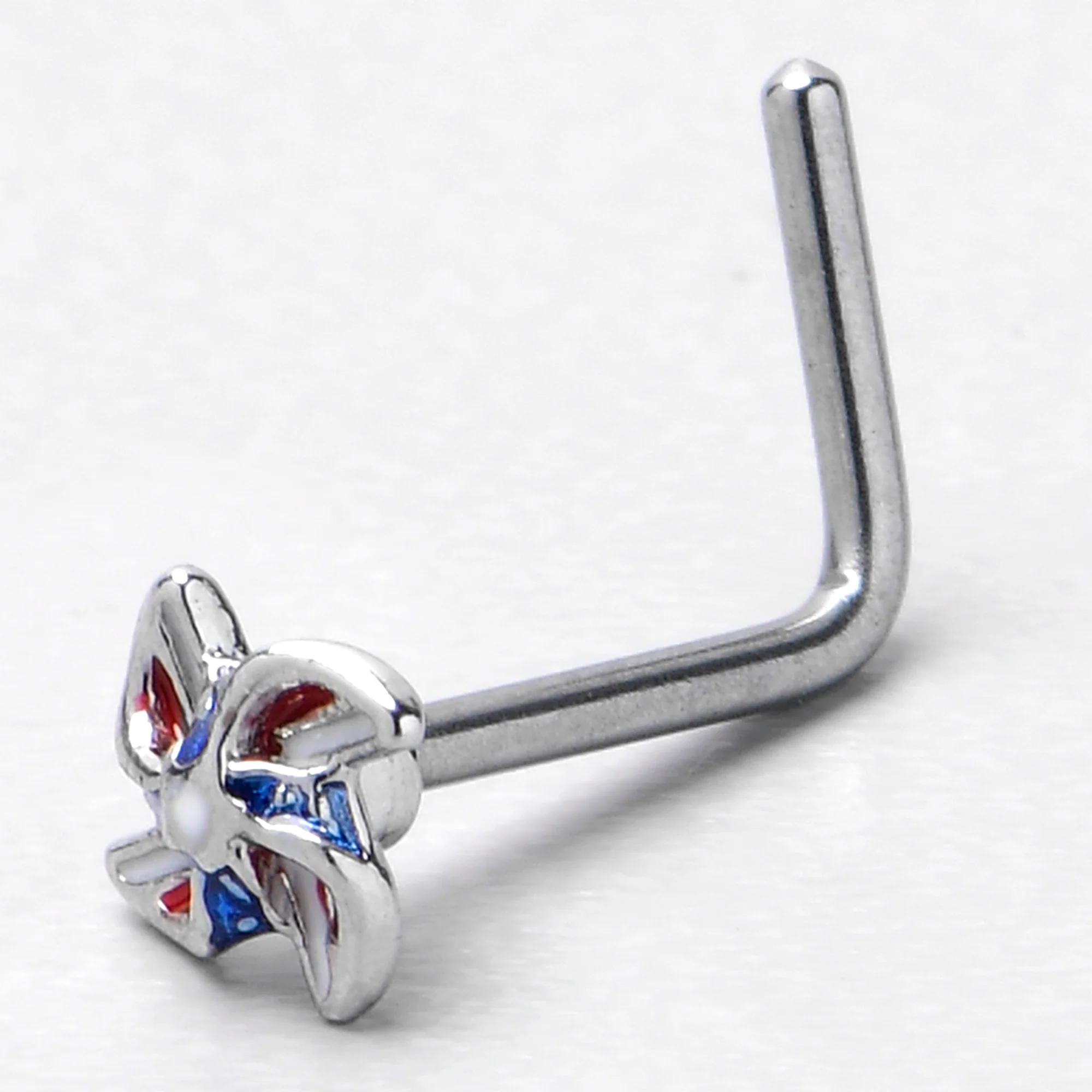 20G 7mm Patriotic Pinwheel L Shape Nose Ring - Image 4