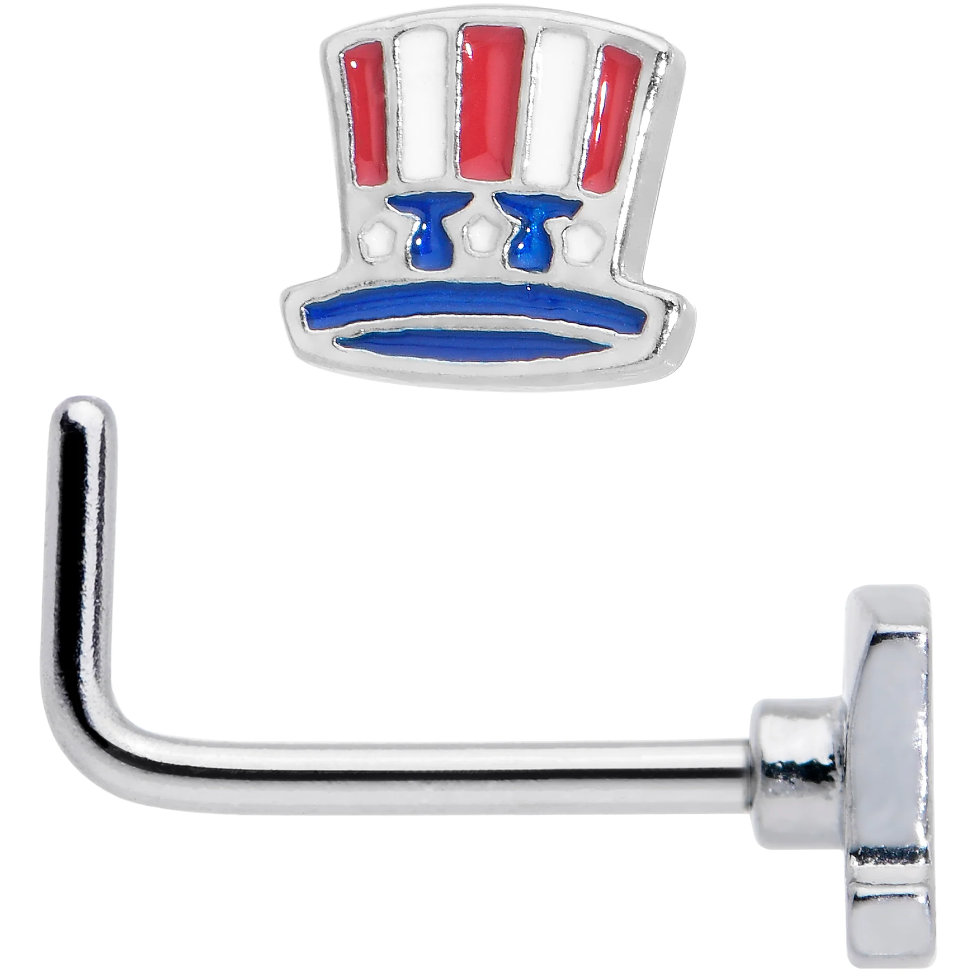 20G 7mm Patriotic Uncle Sam Top Hat L Shape Nose Ring - Image 2