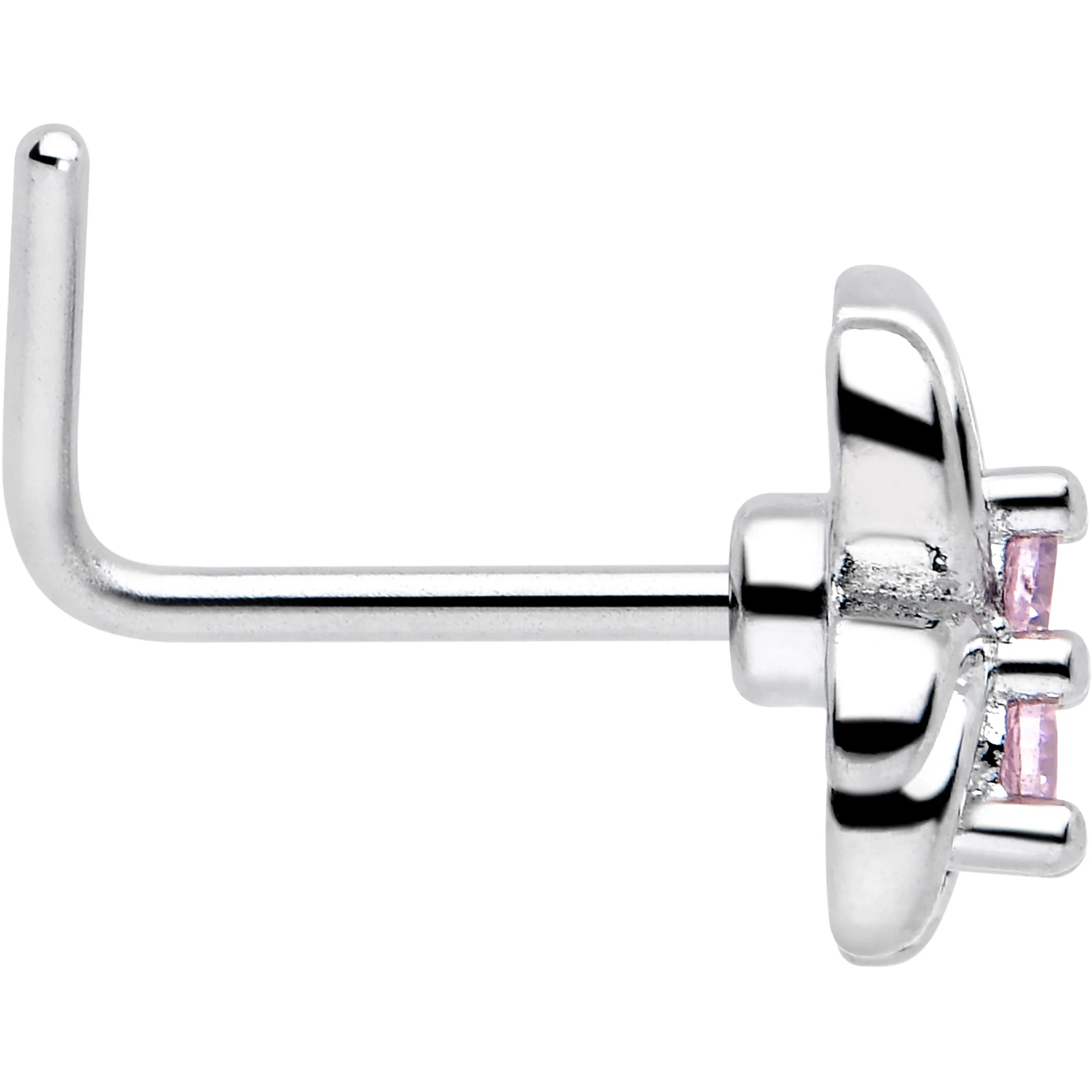 20G 7mm Pink CZ Gem Sleek Spider L Shape Nose Ring - Image 4