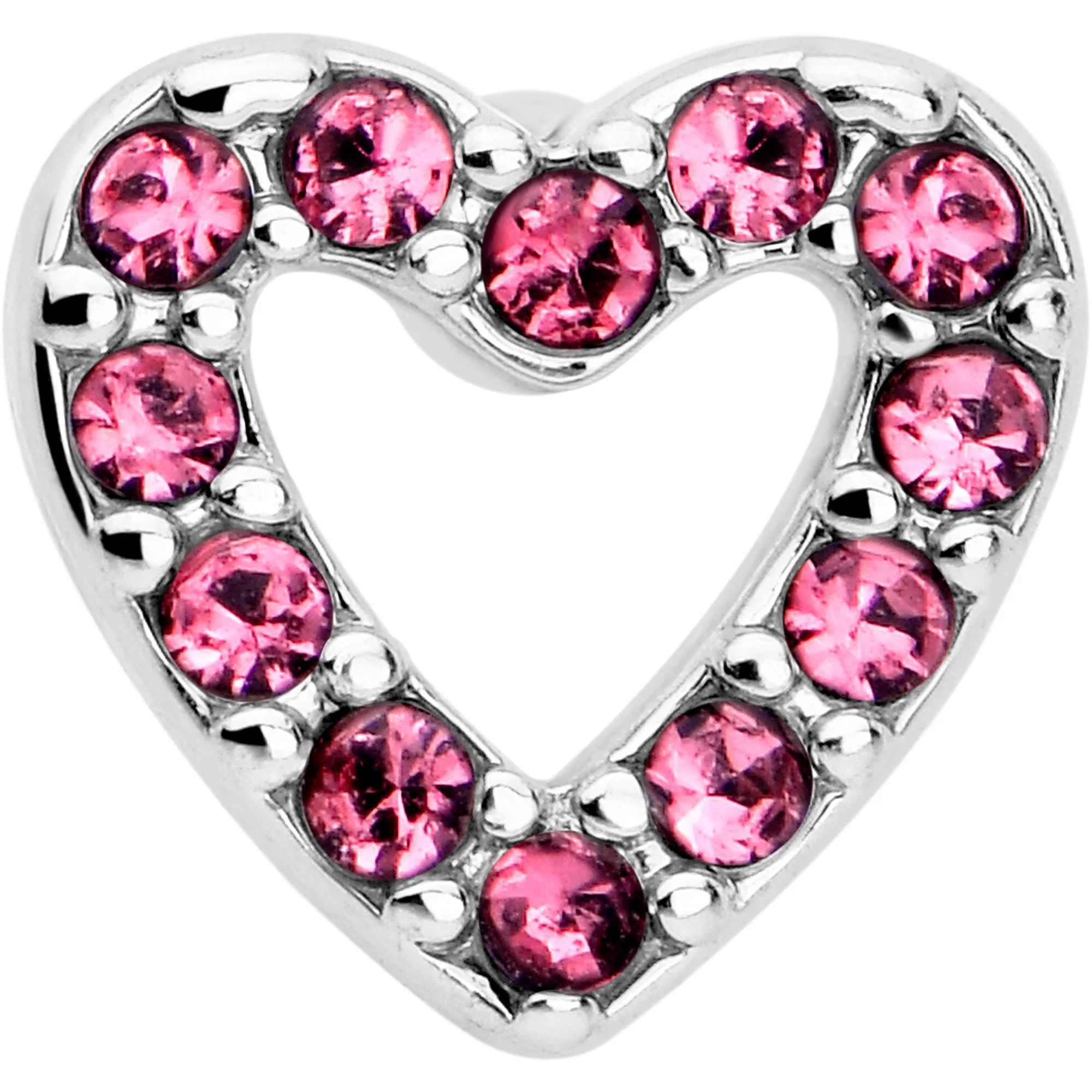 20G 7mm Pink Gem Hollow Paved Heart L Shape Nose Ring - Image 3