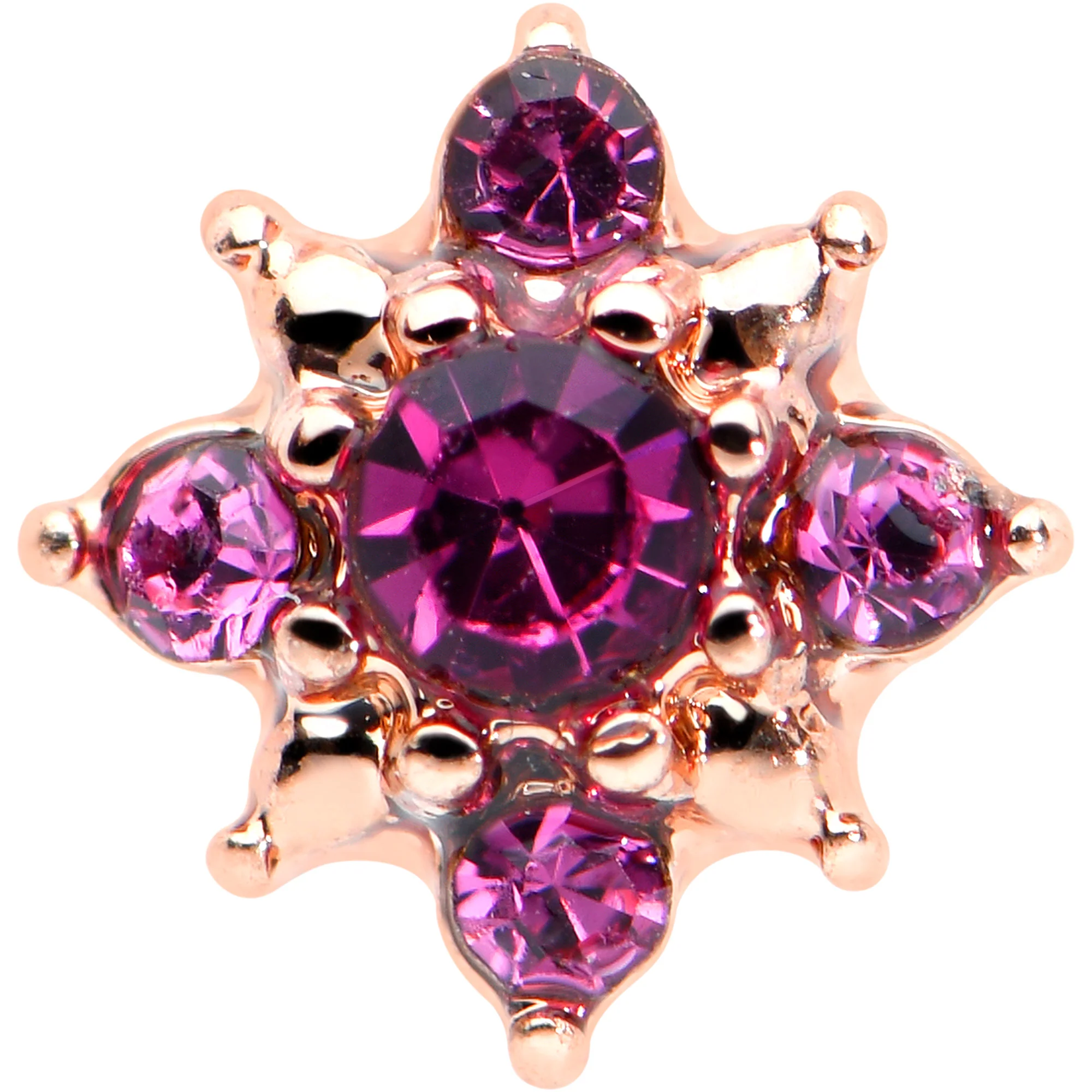 20G 7mm Pink Gem Rose Gold Tone Rococo Star L Shape Nose Ring - Image 2