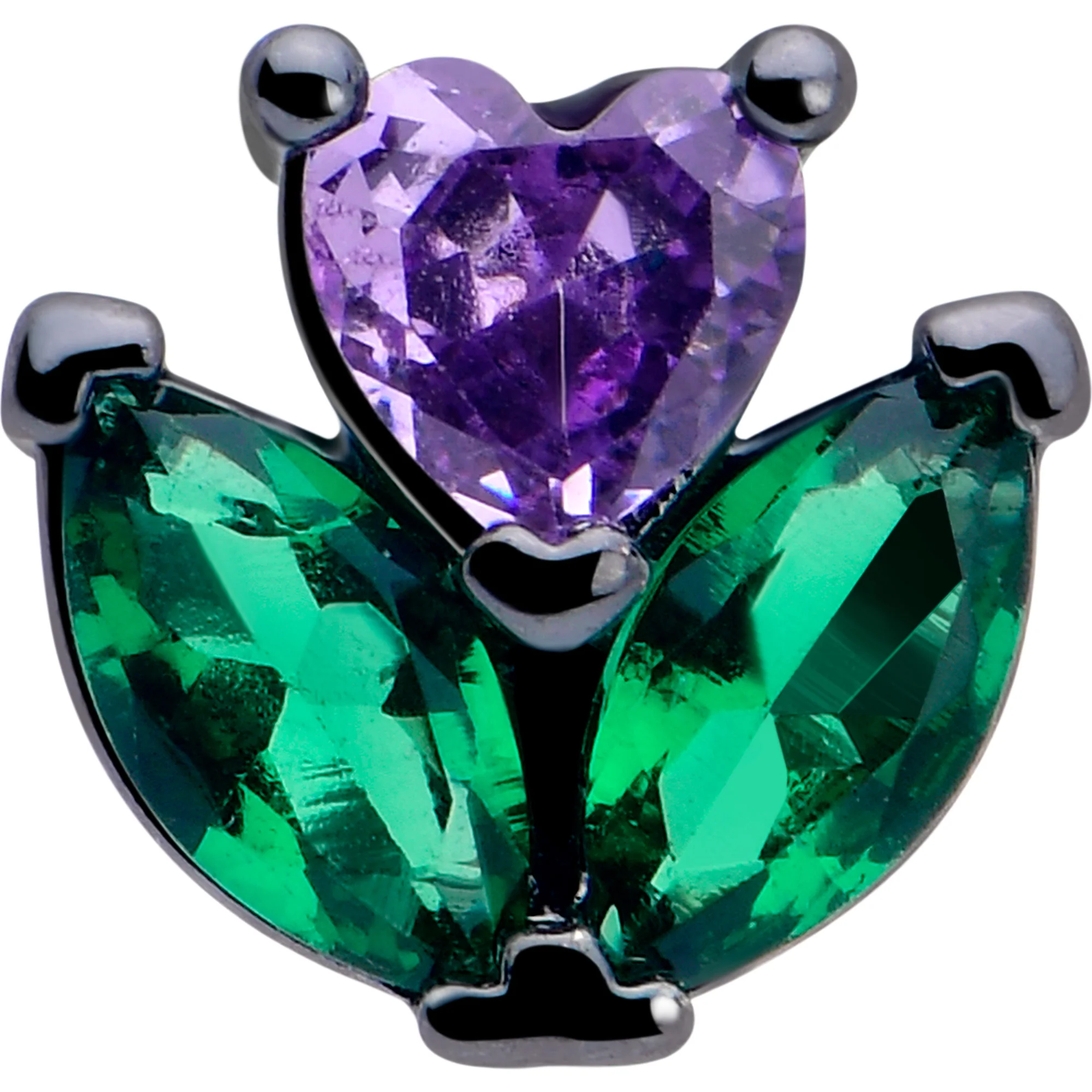 20G 7mm Purple Green CZ Gem Black Love Flower L Shape Nose Ring - Image 3