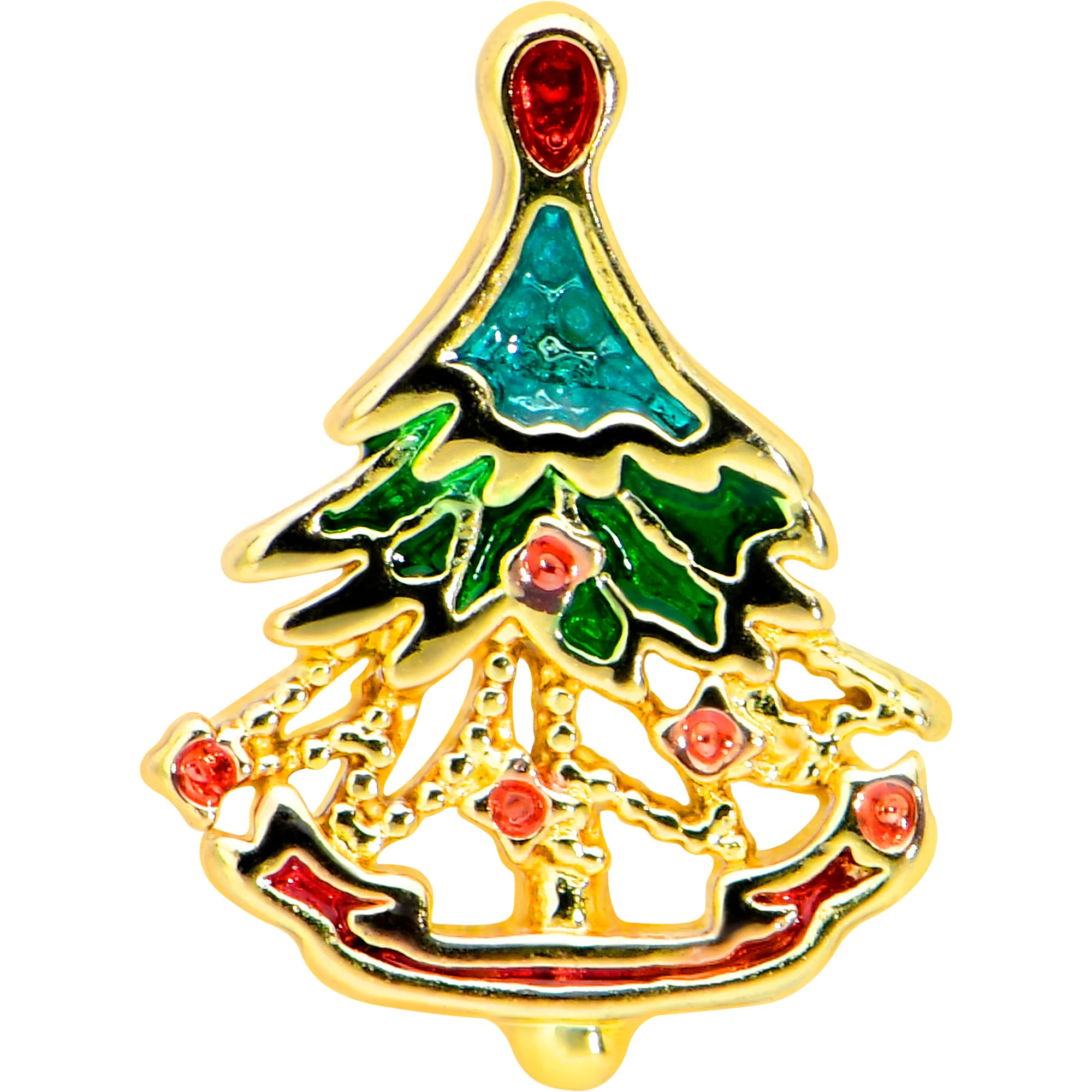 20G 7mm Red Gem Deco Holiday Tree Golden L Shape Nose Ring - Image 2