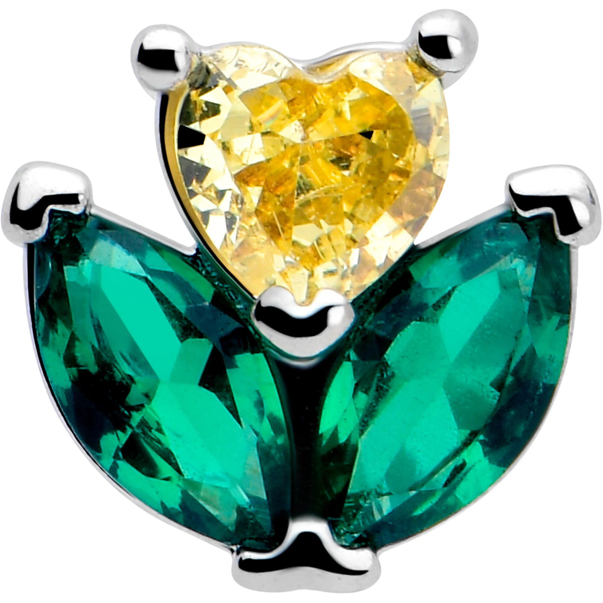 20G 7mm Yellow Green CZ Gem Love Flower L Shape Nose Ring - Image 3