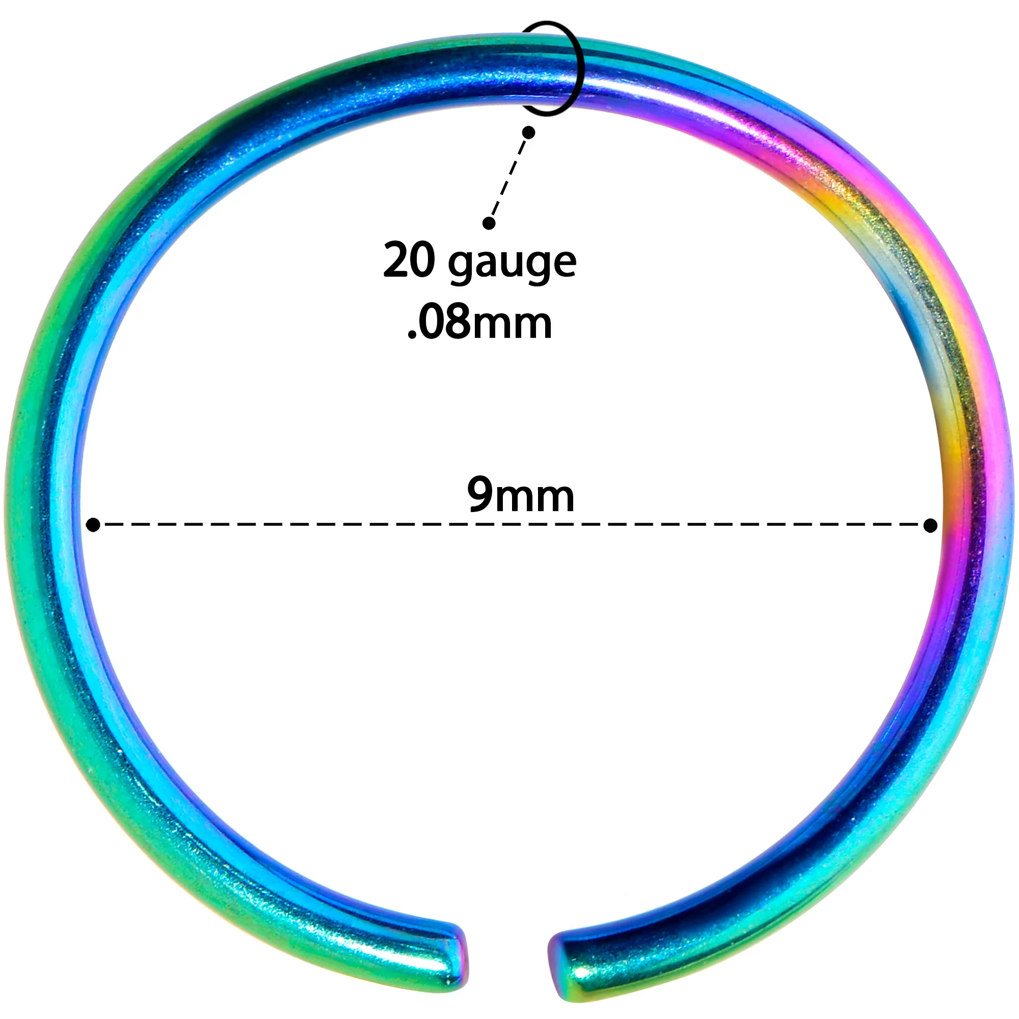 20G 9mm Rainbow PVD Grade 23 Titanium Bendable Hoop Ring - Image 3
