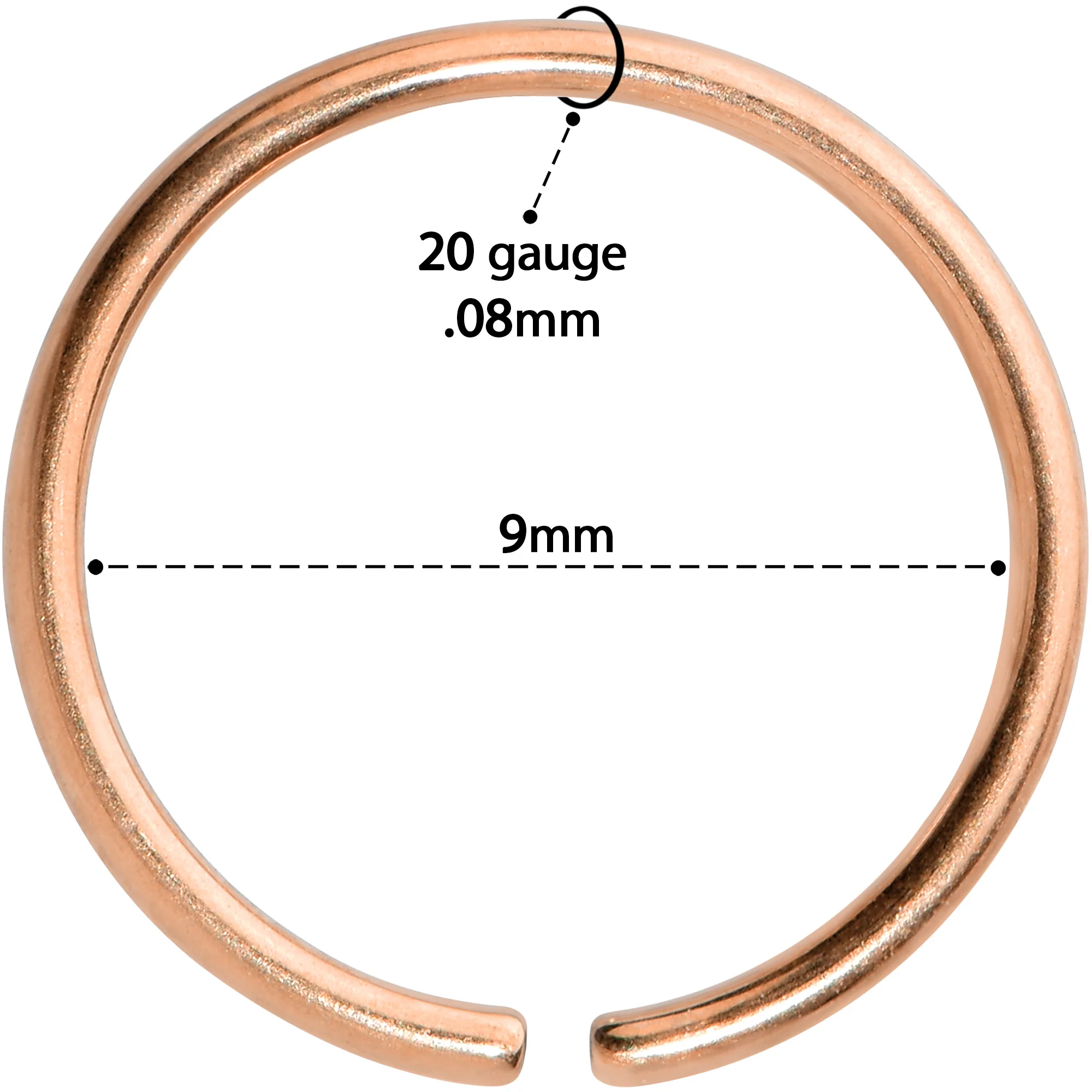 20G 9mm Rose Gold Tone PVD Grade 23 Titanium Bendable Hoop Ring - Image 3