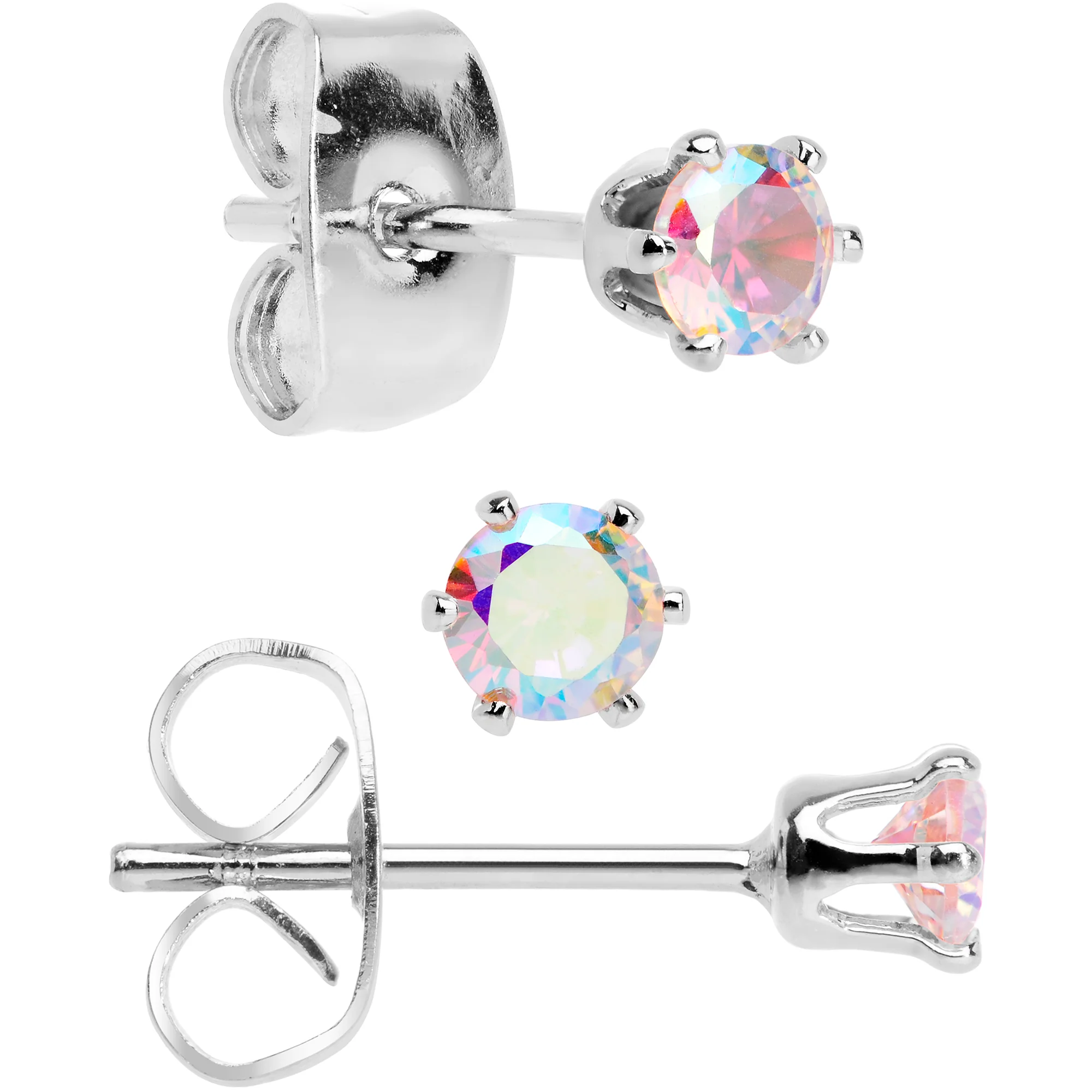 20G Aurora CZ Gem 3mm to 5mm Post Stud Earring Set of 3 - Image 4