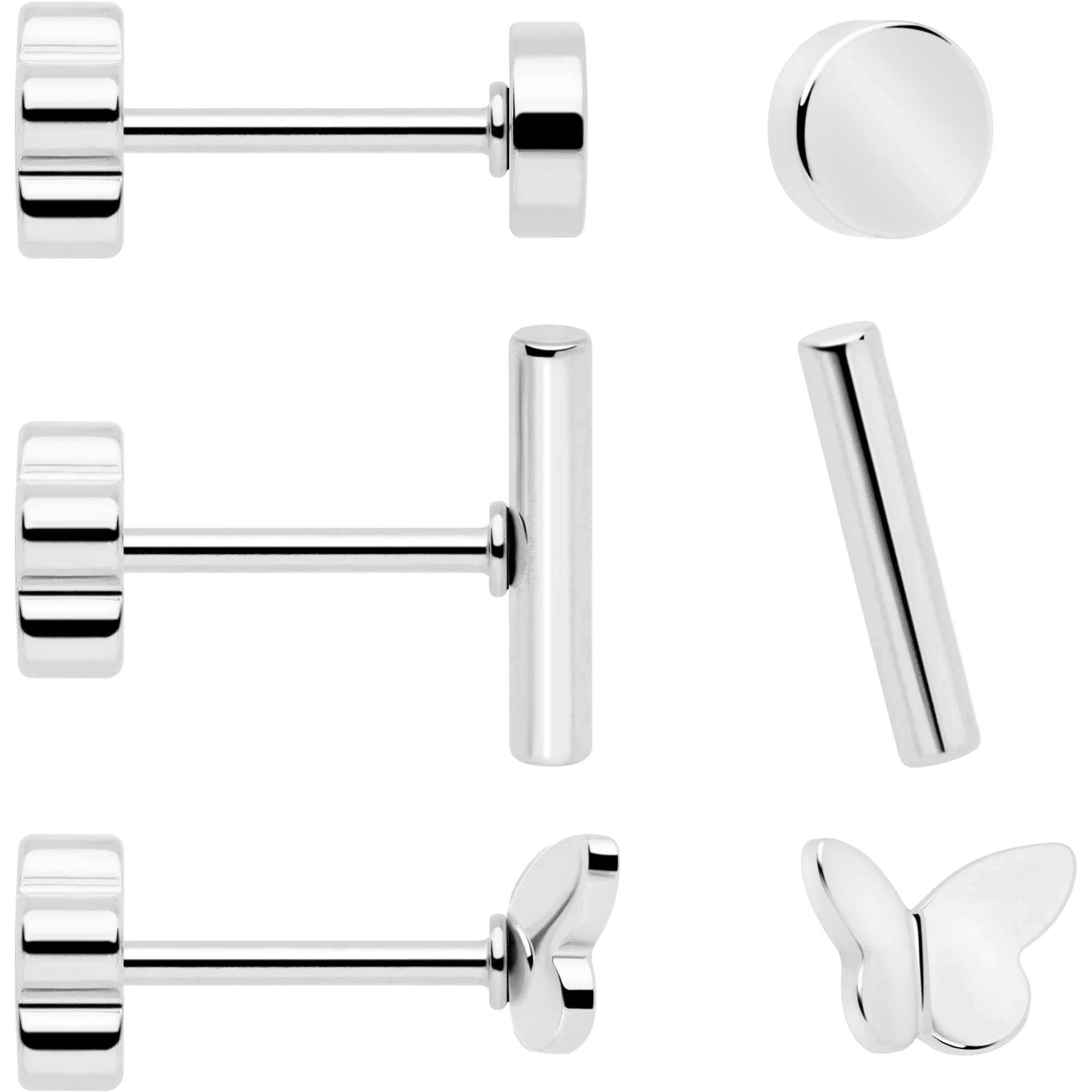 20G Bar Disc Butterfly Reversible Flower Flat Back Earring Set of 6 - Image 7
