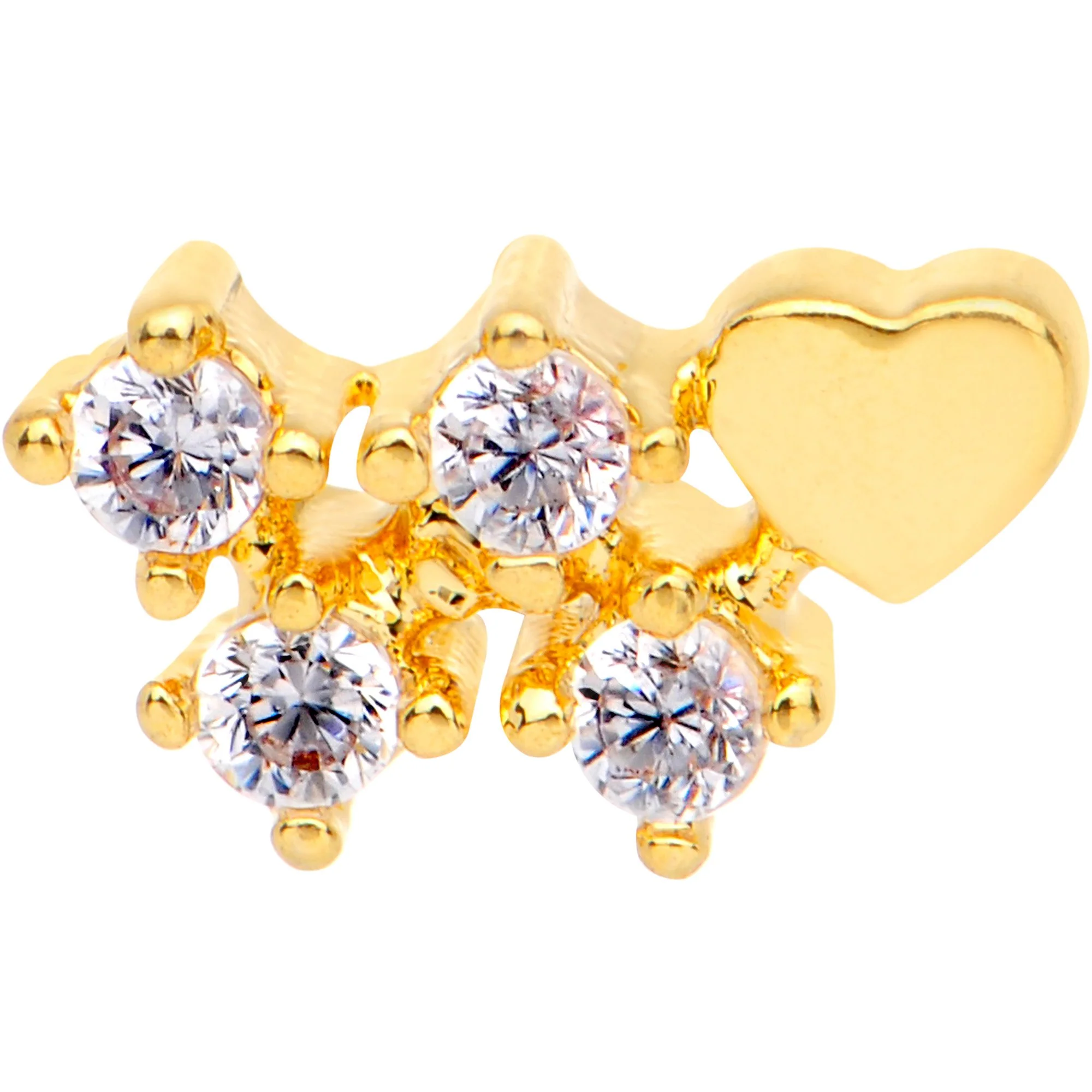 20G Clear CZ Gold Tone Heart Faux Hoop L Shaped Nose Ring - Image 2