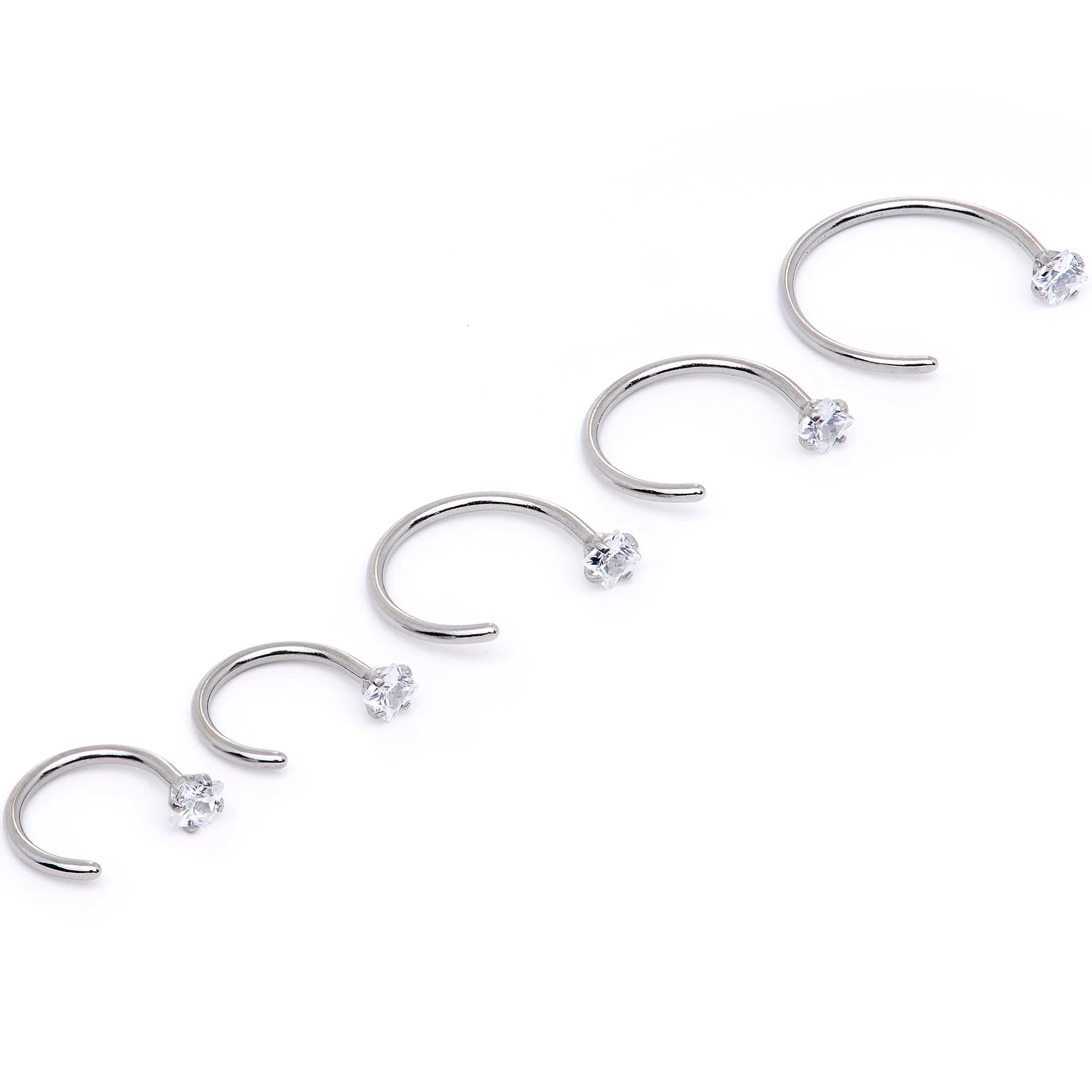 20G Clear Gem Rhombus Multiple Size Nose Hoop Set of 5 - Image 6