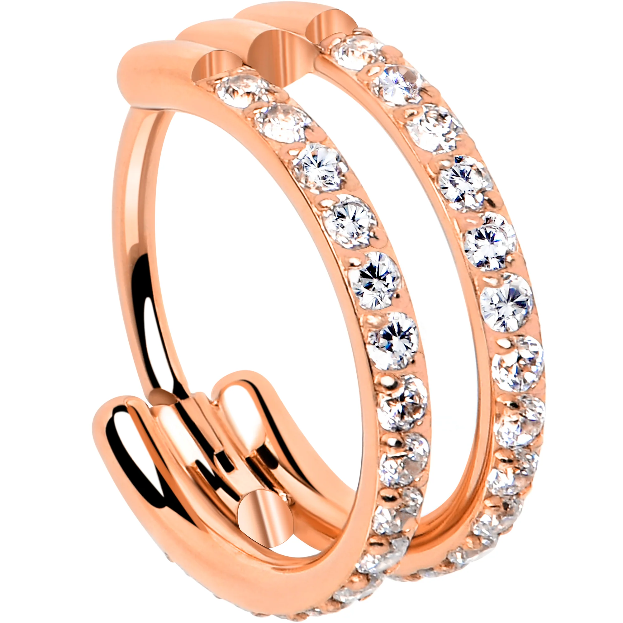 20G Double Row Micro Gem Implant Grade Titanium Hinged Double Hoop Nose Ring - Image 13