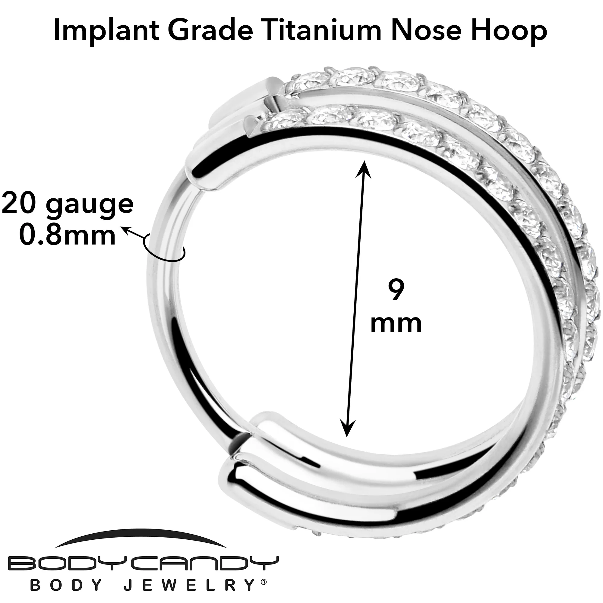 20G Double Row Micro Gem Implant Grade Titanium Hinged Double Hoop Nose Ring - Image 7